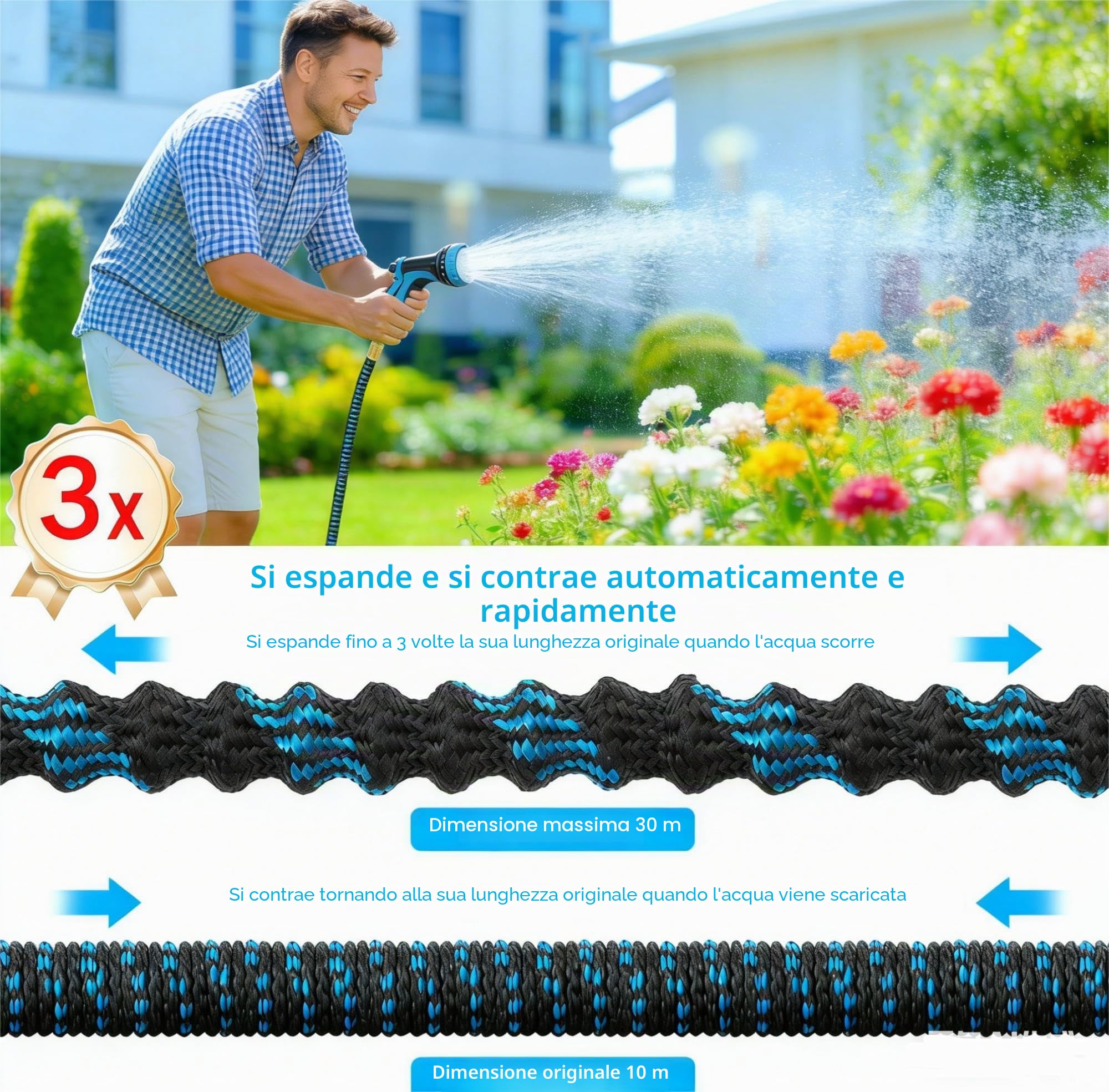 Tubo Estensibile da Giardino - Migliorato Ttubo Acqua Giardino Resistente, Canna dell'acqua con Pistola da Giardino, Non-perde Gomma per Innaffiare,30 Metri Tubo Irrigazione, Tubo Flessibile Giardino