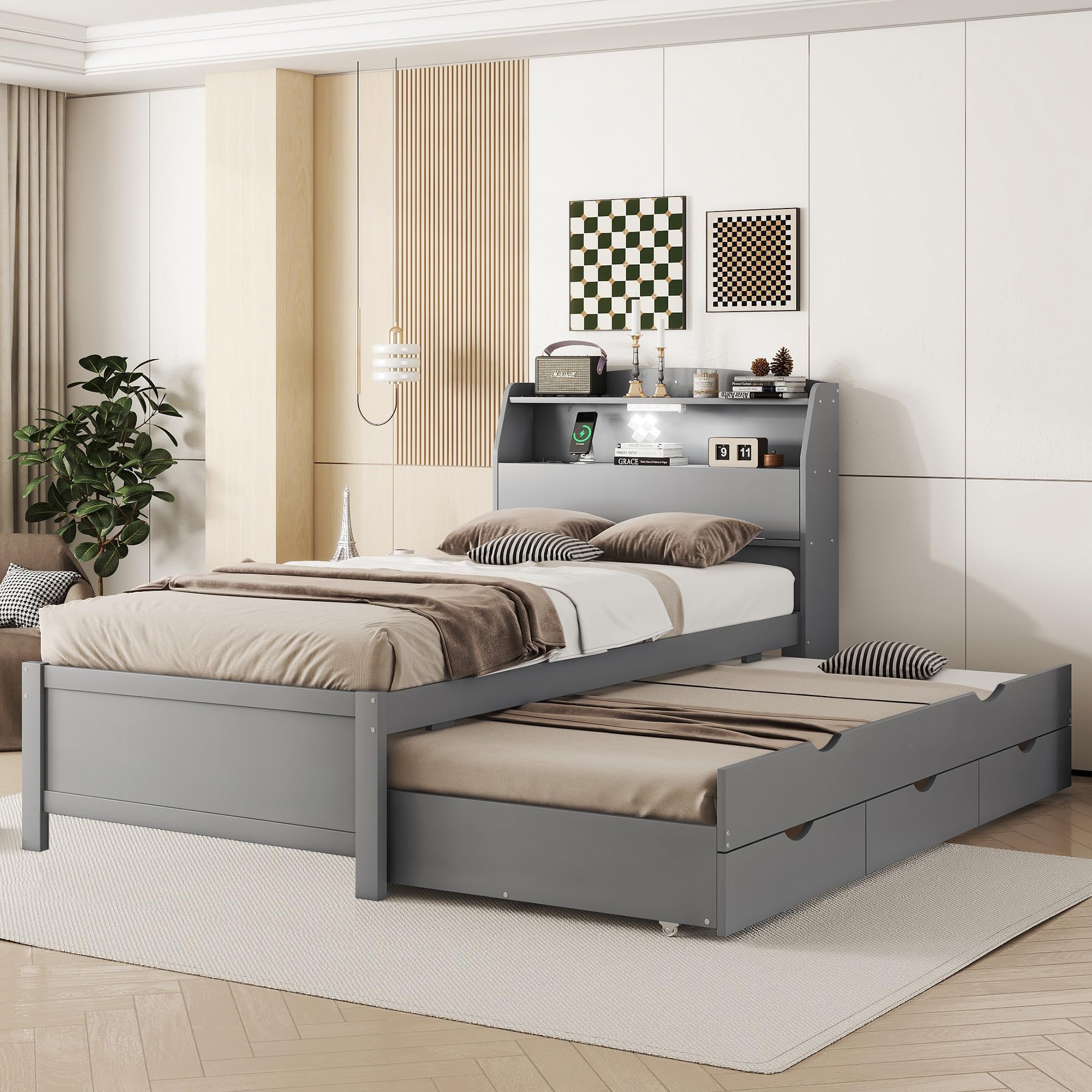 Amazon.com: Merax Twin Size LED Platform Bed with USB Outlets