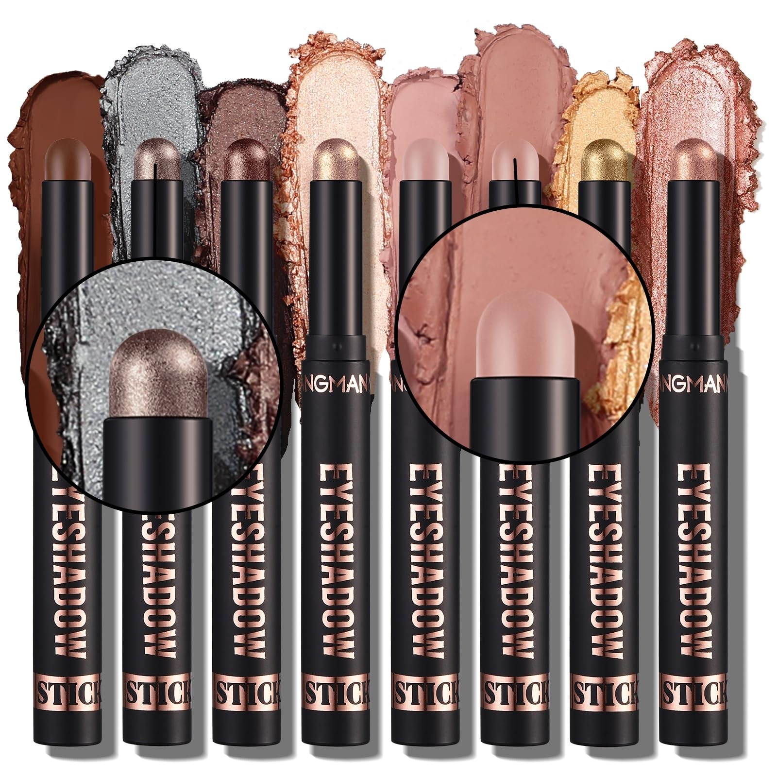 MKNZOME 8 Colores Sombra de Ojos en Barra, Sombra de Ojos Stick Sets Lápiz de Sombra de Ojos, Sombras de Ojos Brillantes Sombra de Ojos en Crema Mate para Ojos Seductores, Altamente Pigmentados