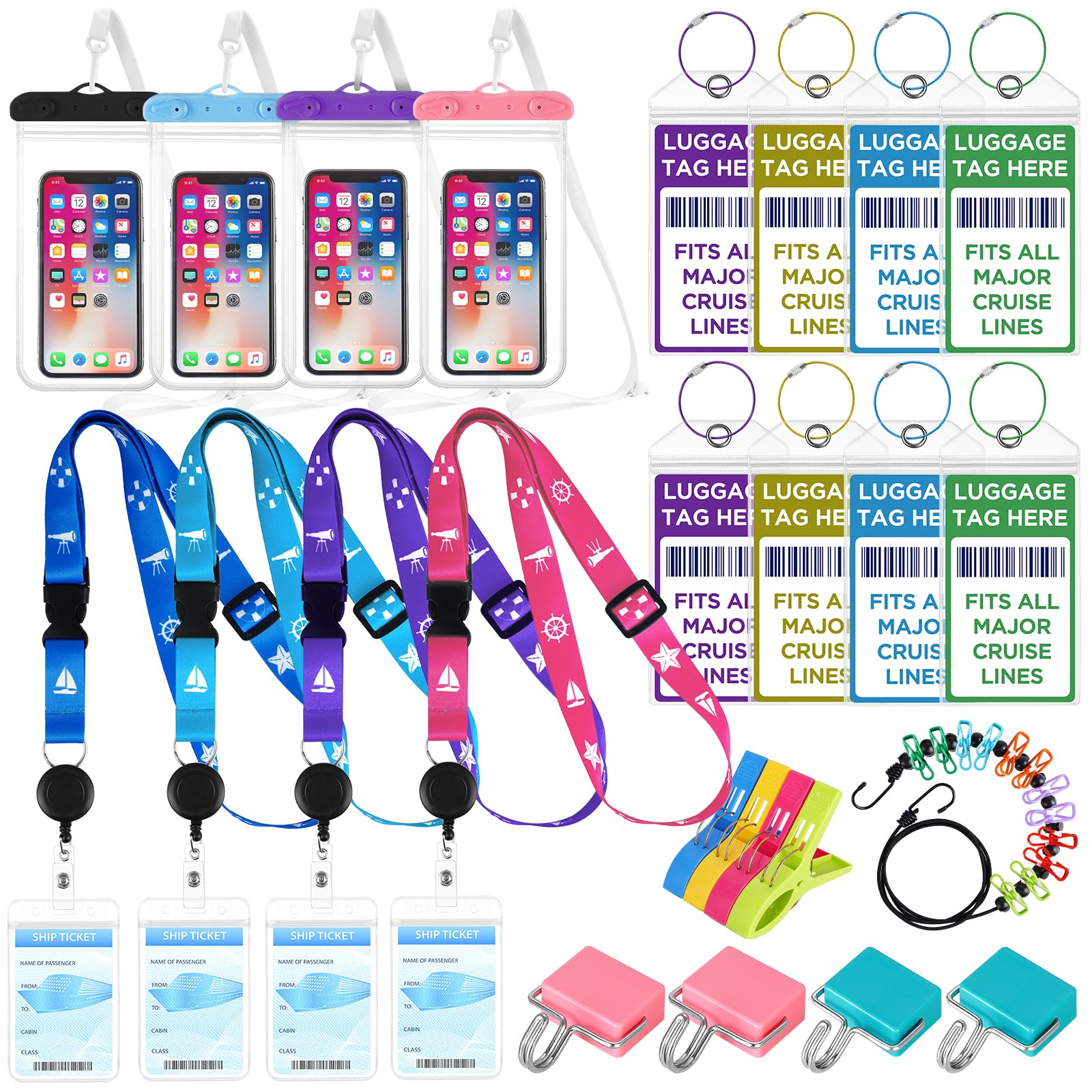 Ultimate Cruise Ship Essentials Kit - 19 Must-Have Items Including Power Strip, Lanyards & Magnetic Hooks