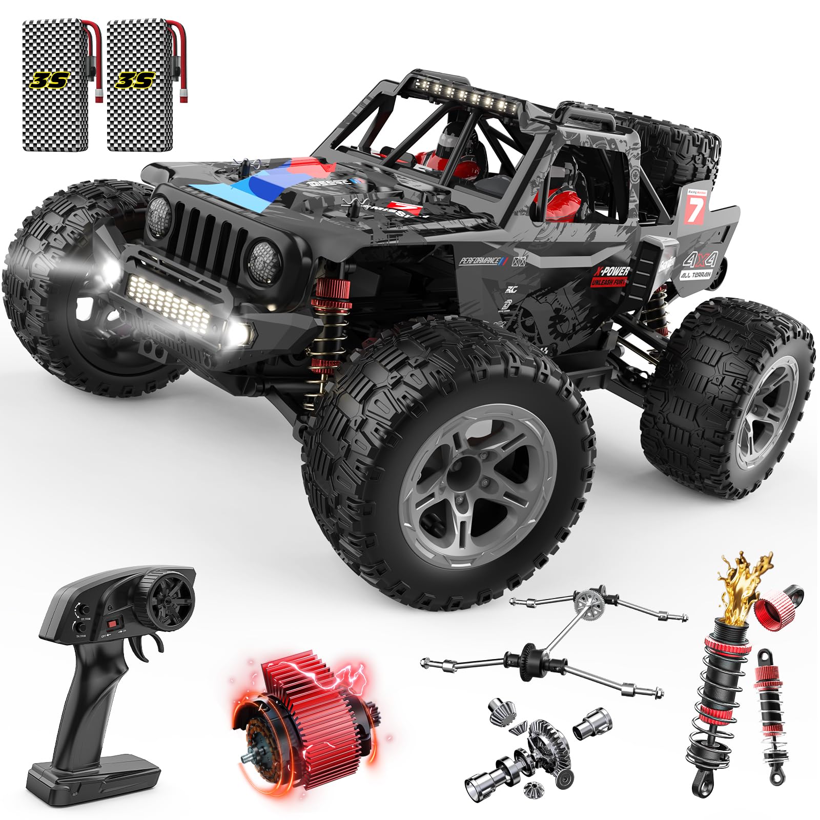 DEERC 207E ブラシレスラジコン DEERC 207E 1/10 Brushless RC Truck for Adults, 55 KMH Fast RC Car