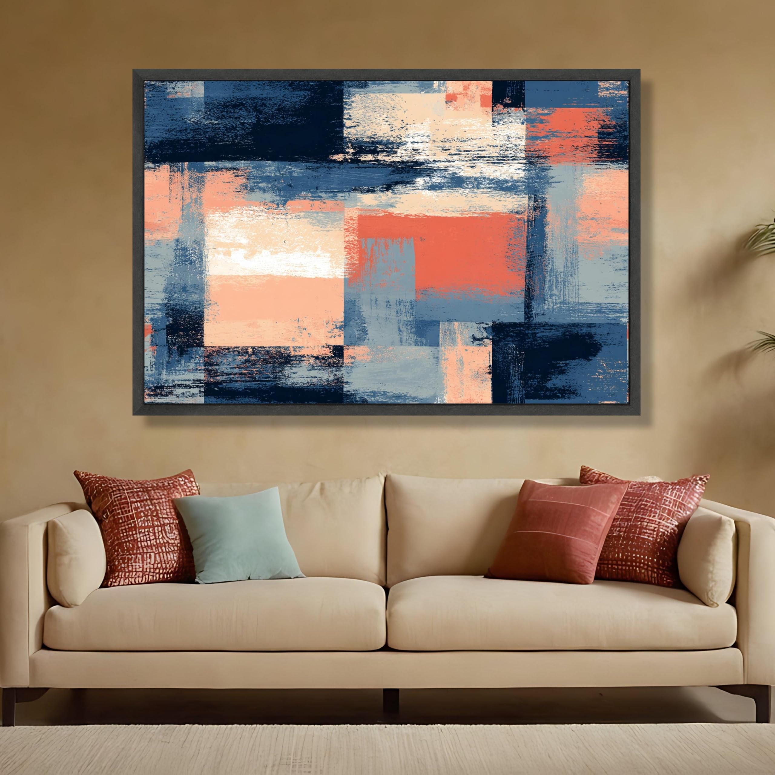XINBAO Abstrakcyjny obraz na płótnie w bloku kolorów, geometryczny wzór, malarstwo pędzlem do nowoczesnej dekoracji mieszkania, gotowy do zawieszenia (60 x 80 cm/rama wewnętrzna)