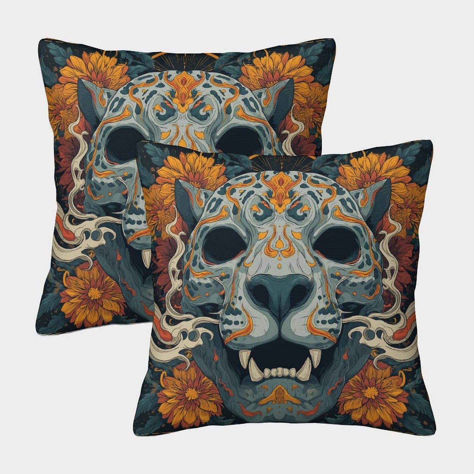 kaiyun 2 Pack Sugar Skull And Leopard Fusion Pillow Case 45x45cm Throw Pillow Case,Modern Decoration Pattern for Terrace Sofa Bedroom Indoor Outdoor Party