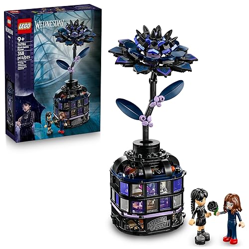 LEGO Wednesday Black Dahlia Flower Building Toy - Pretend Play Set for Girls & Boys, Ages 9+ - with Wednesday Addams & Professor Minidolls - Building Blocks for Kids - Gift Idea for Birthdays - 76784
