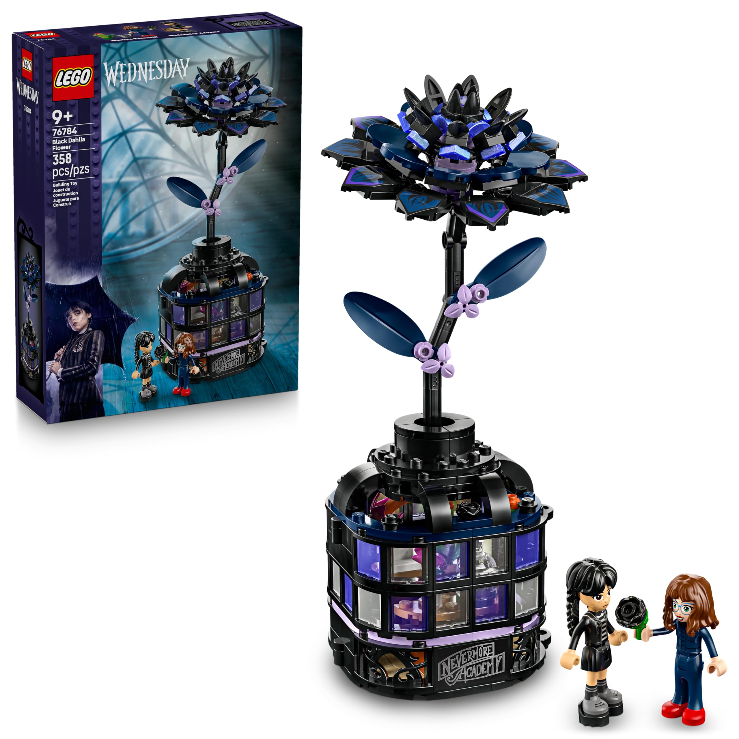 LEGO Wednesday Black Dahlia Flower Building Toy - Pretend Play Set for Girls & Boys, Ages 9+ - with Wednesday Addams & Professor Minidolls - Building
