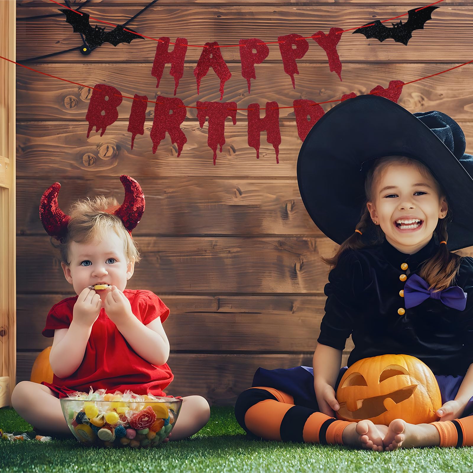 Glitzer Halloween Happy Birthday Banner Set – Mit Girlande, Kürbis & Fledermaus, Für Party-Deko