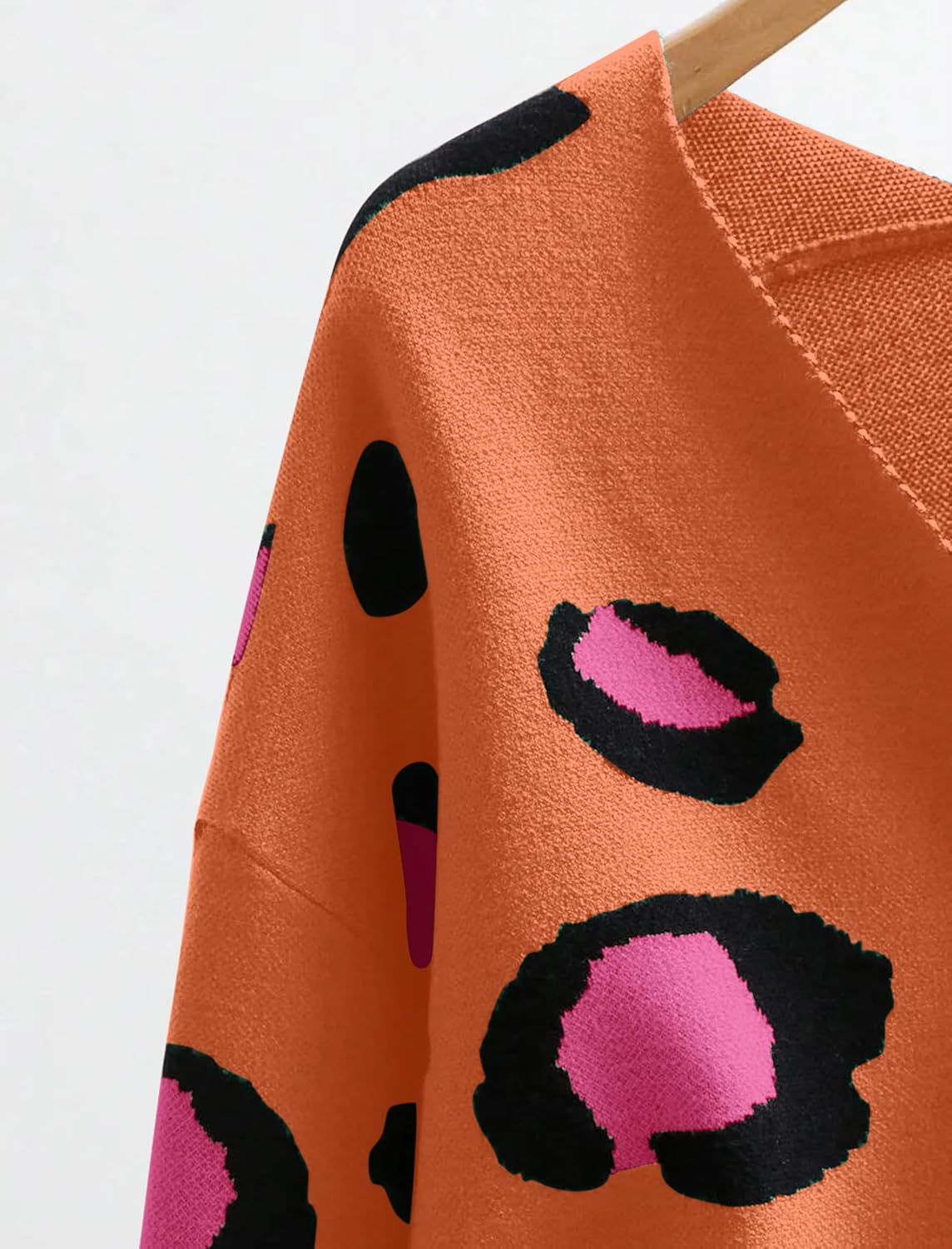 Women Leopard Cardigan Graphic Print Button Down V Neck Long Sleeve Sweater Color Block Lightweight Knit Top Outwear - Image 4