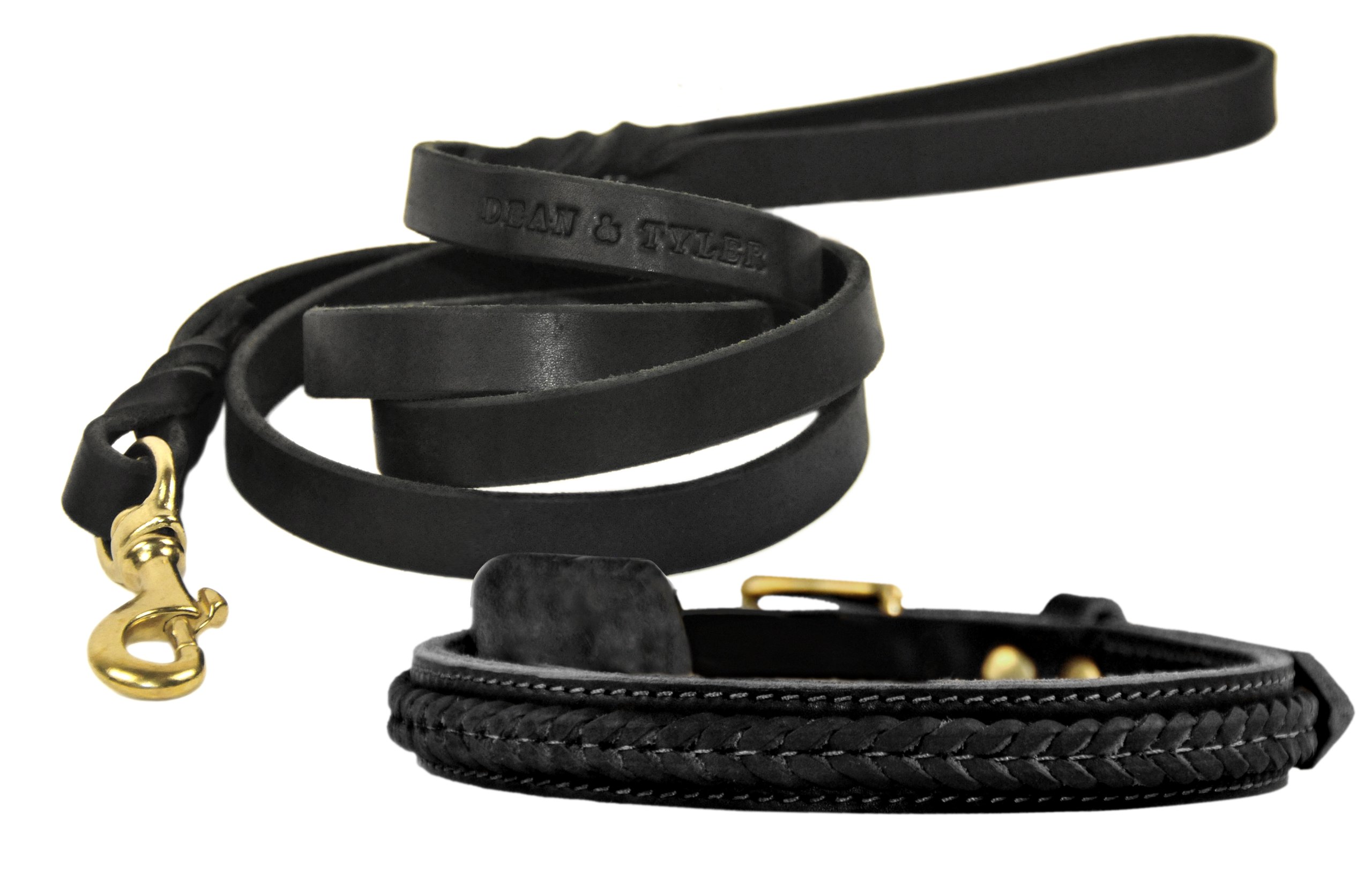 Collier laiton Dean et Tyler et laisse noire pour stopper les tractions
