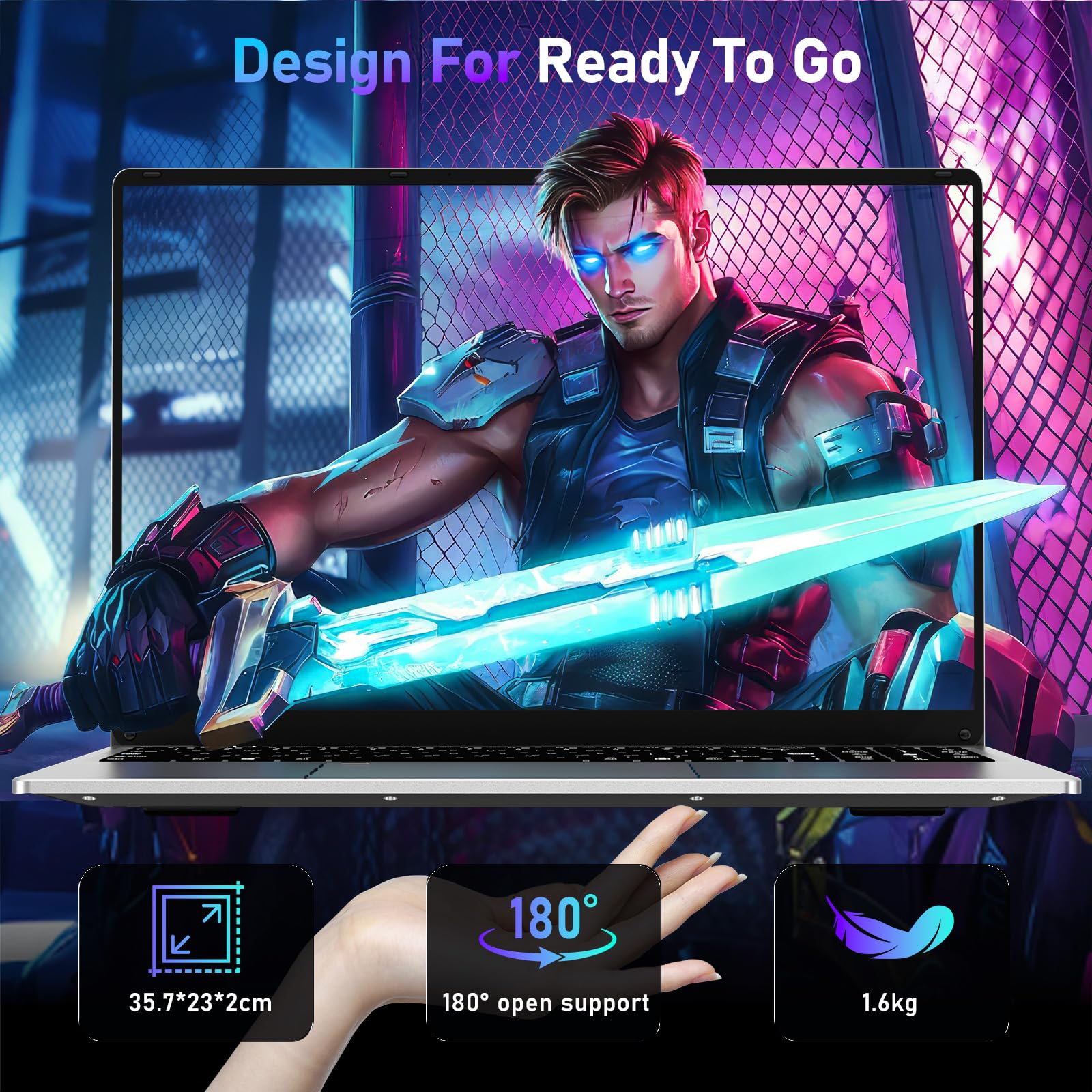 NAIKLULU 16 Pollici Computer Portatile Processore N100 (1,0 a 3,4 GHz), RAM 16 GB SSD 1 TB Laptop 2025, Computer portatile Notebook/Tastiera Completa Retroilluminata/1920 x 1200 P/Webcam