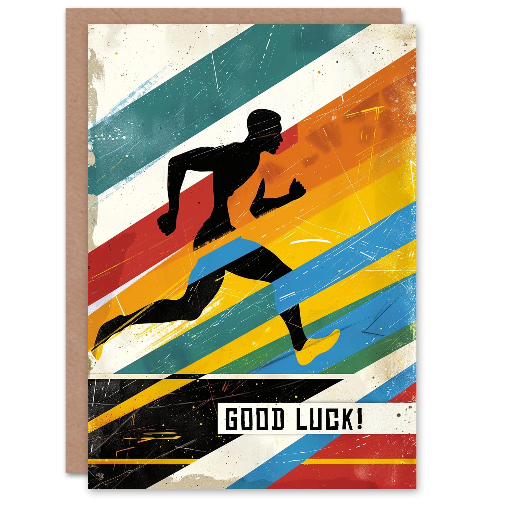 Artery8 Colourful Abstract Geometric Sport Runner Athlete For Him Man Good Luck Card