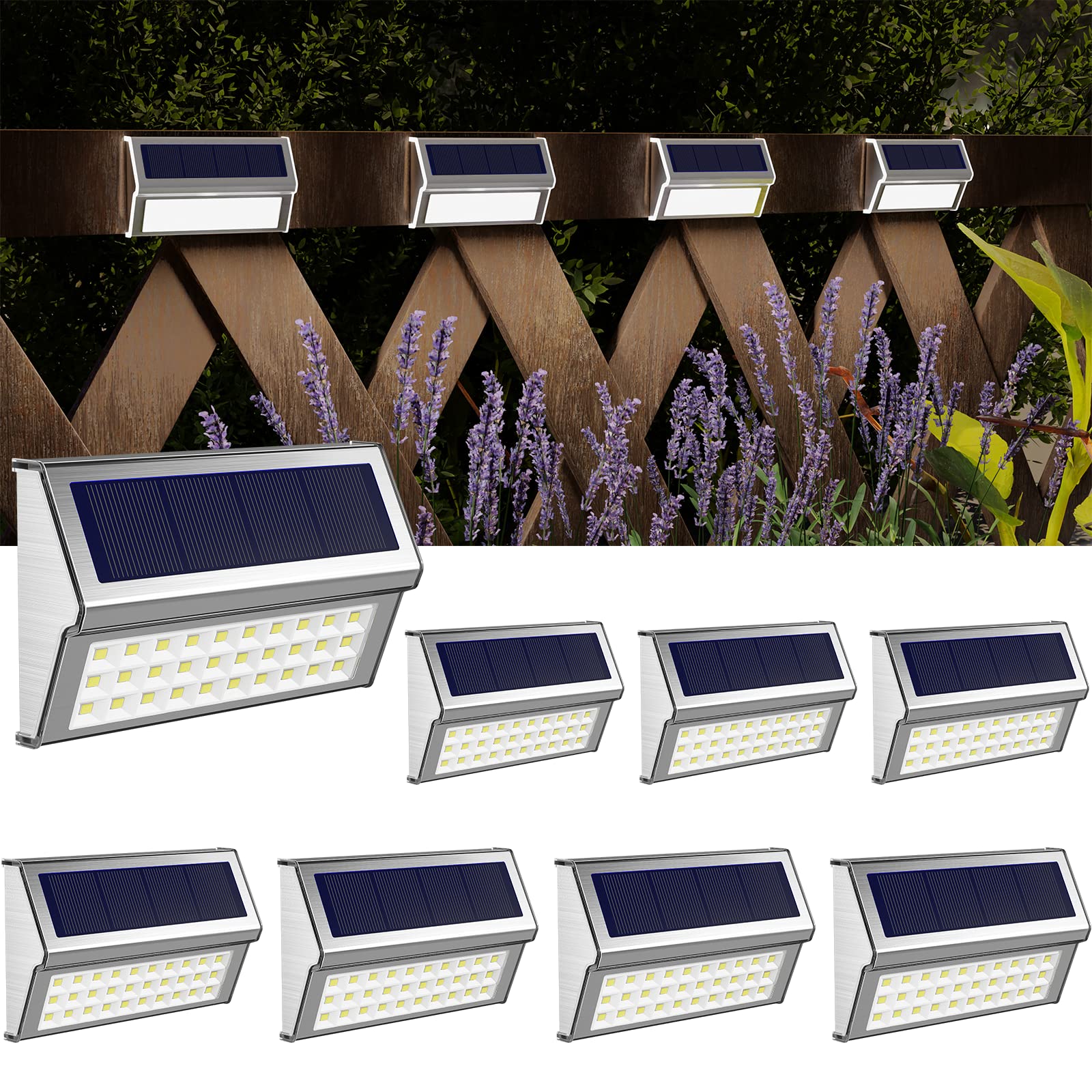 Buy ROSHWEY Solar Fence Lights Outdoor Waterproof, 8 PCS Solar Deck