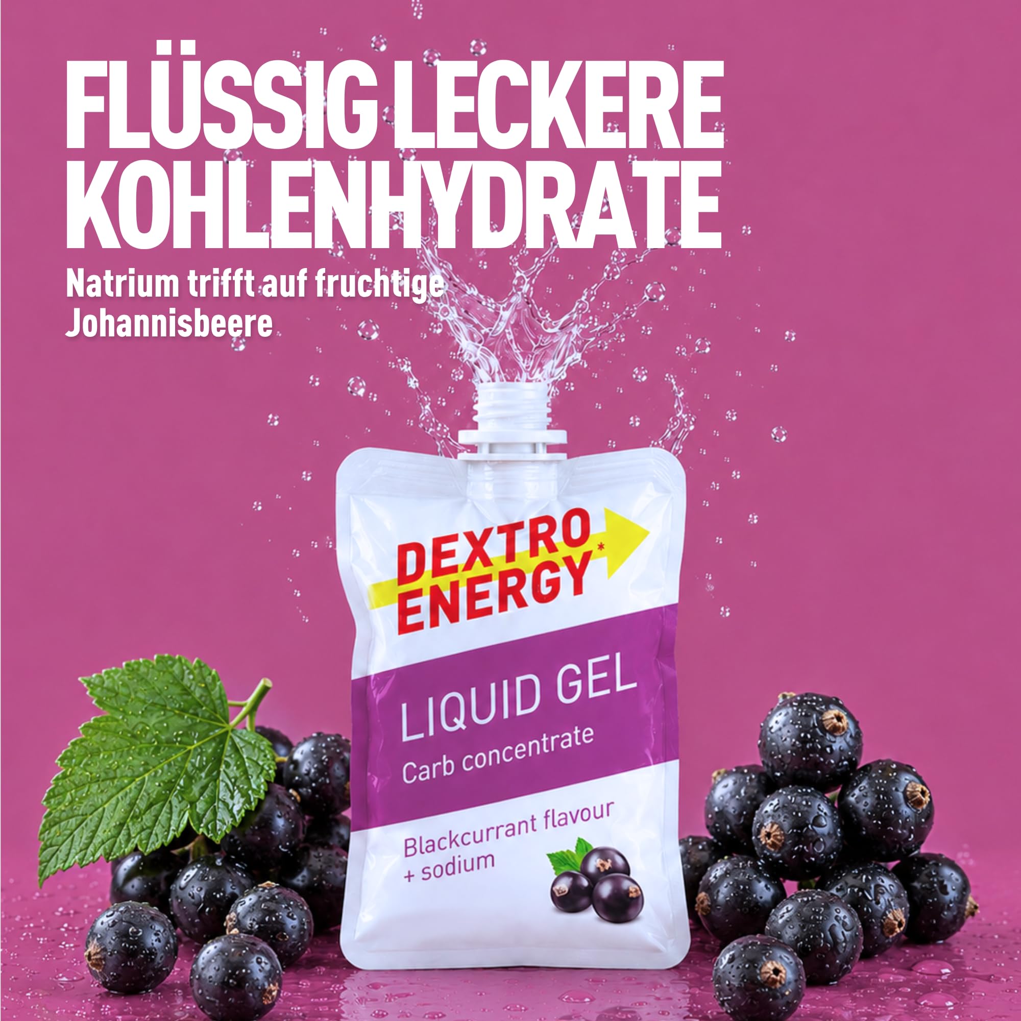 Dextro Energy Liquid Gel Blackcurrant + Natrium - 18x60 ml (18er Pack) | High Carb Energy Gel zur schnellen Kohlenhydrate Versorgung + 240 mg Natrium