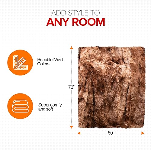 Miniatura 6 de Cheer Collection Manta de piel sintética para sofá, cama, dormitorio y sala de estar, ultra suave y acogedora, elegante decoración del hogar, manta