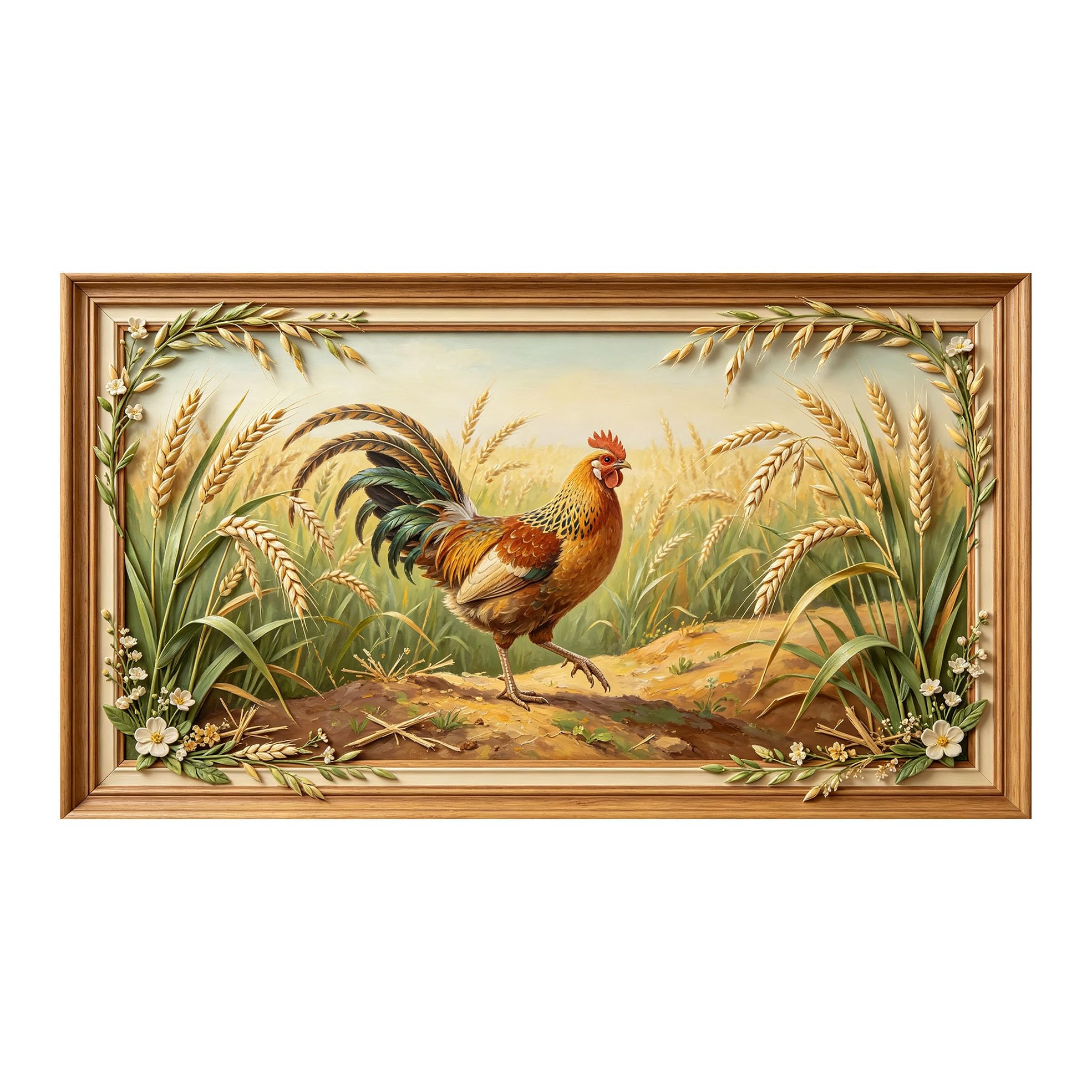 Décoration murale encadrée 3D coq et champ de blé 50x91 cm - 7