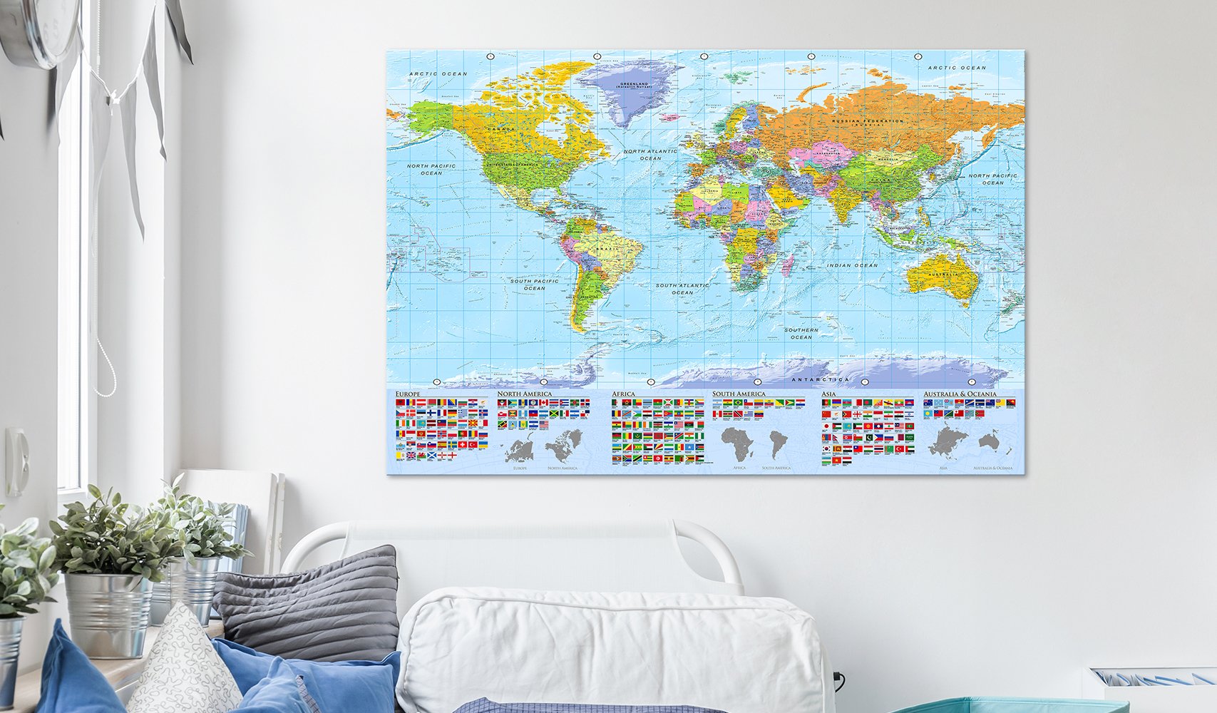 murando Prikbord engelse Wereldkaart 120x80 cm Kurk Boord & Canvas Afdruk op Niet geweven Materiaal XXL Memobord Prikbord Afbeelding Foto Foto Schilderen Home Decor Muurkaart Continenten k A 0204 p a