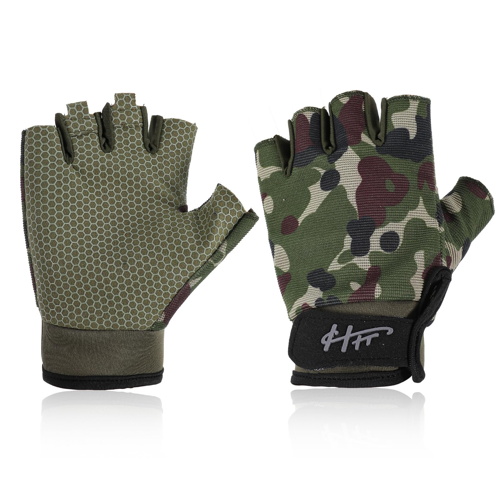 Ptwola Fingerless Gloves Fishing Gloves Paddling Glove Sailing Glove Rowing Kayak Water Sports-gloves for Men Women Training Cycling Workout Gym Fitness Pull Up(Camouflage)