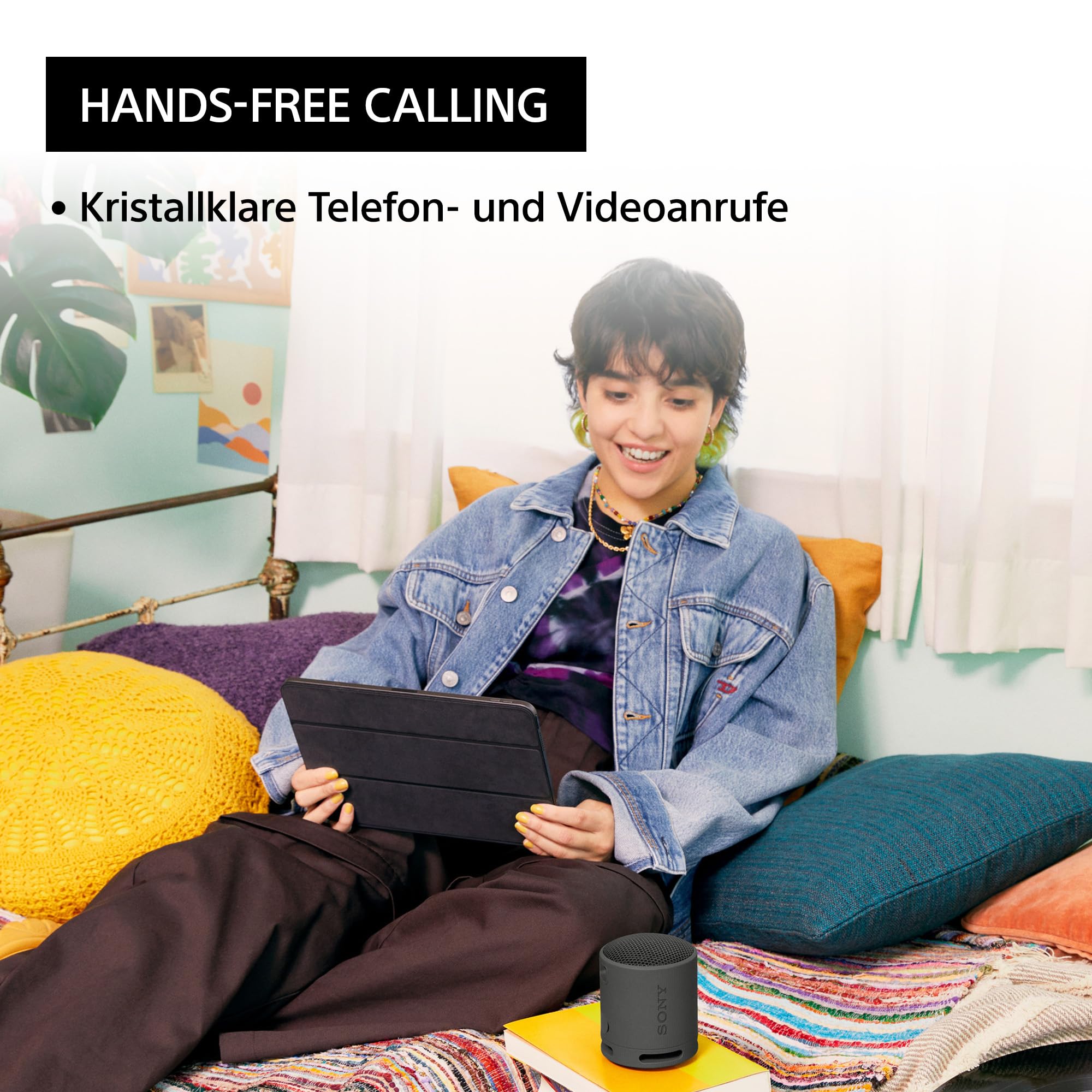 Sony SRS-XB100 - Kabelloser Bluetooth-Lautsprecher, tragbar, leicht, kompakt, Outdoor, Reise, langlebig, IP67 wasser- und staubdicht, 16 Std Akku, Trageriemen, Freisprechfunktion, schwarz