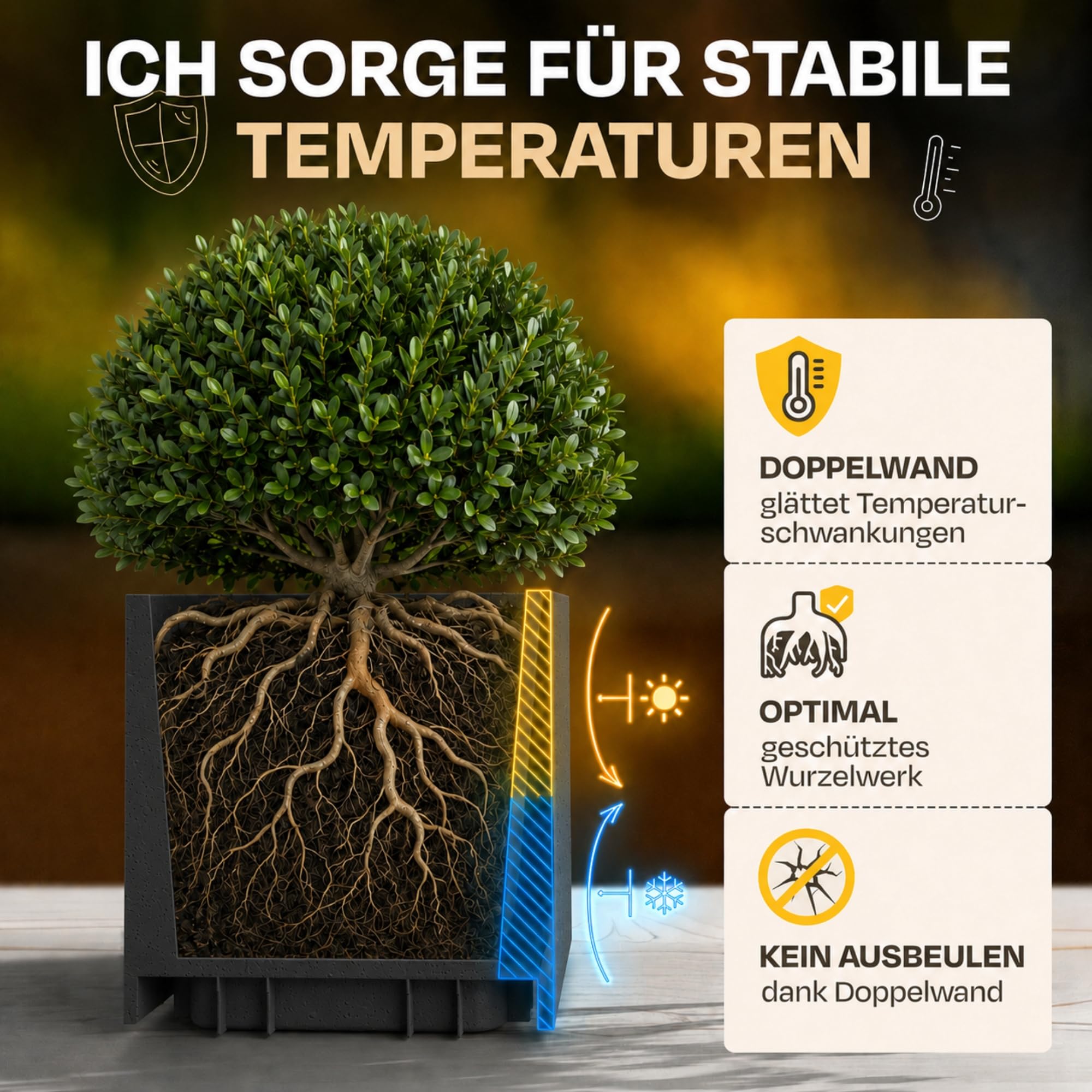 Ondis24 Pflanzkübel Blumenkübel Blumentopf Basalt 40 mit Wasserspeicher Winterfest (Anthrazit Basalt)