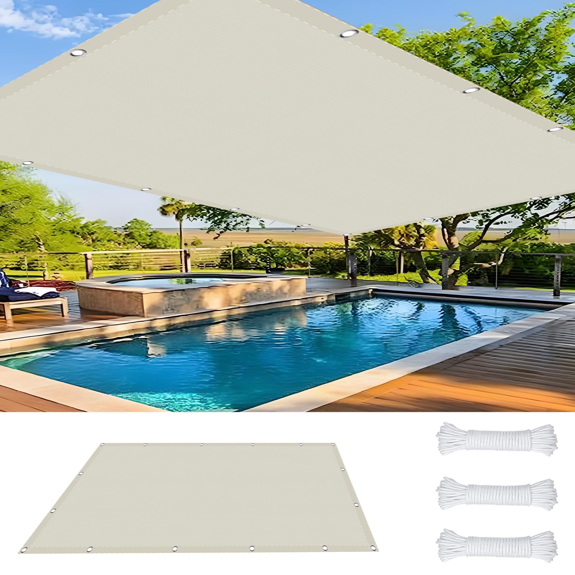 Toile solaire de terrasse blanc cassé pour repas d'été ombragés en famille