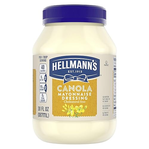 Hellmann's Mayonesa real para deliciosos sándwiches, canola, sin colesterol, mayonesa sin gluten, rica en Omega 3-ALA, 30 onzas