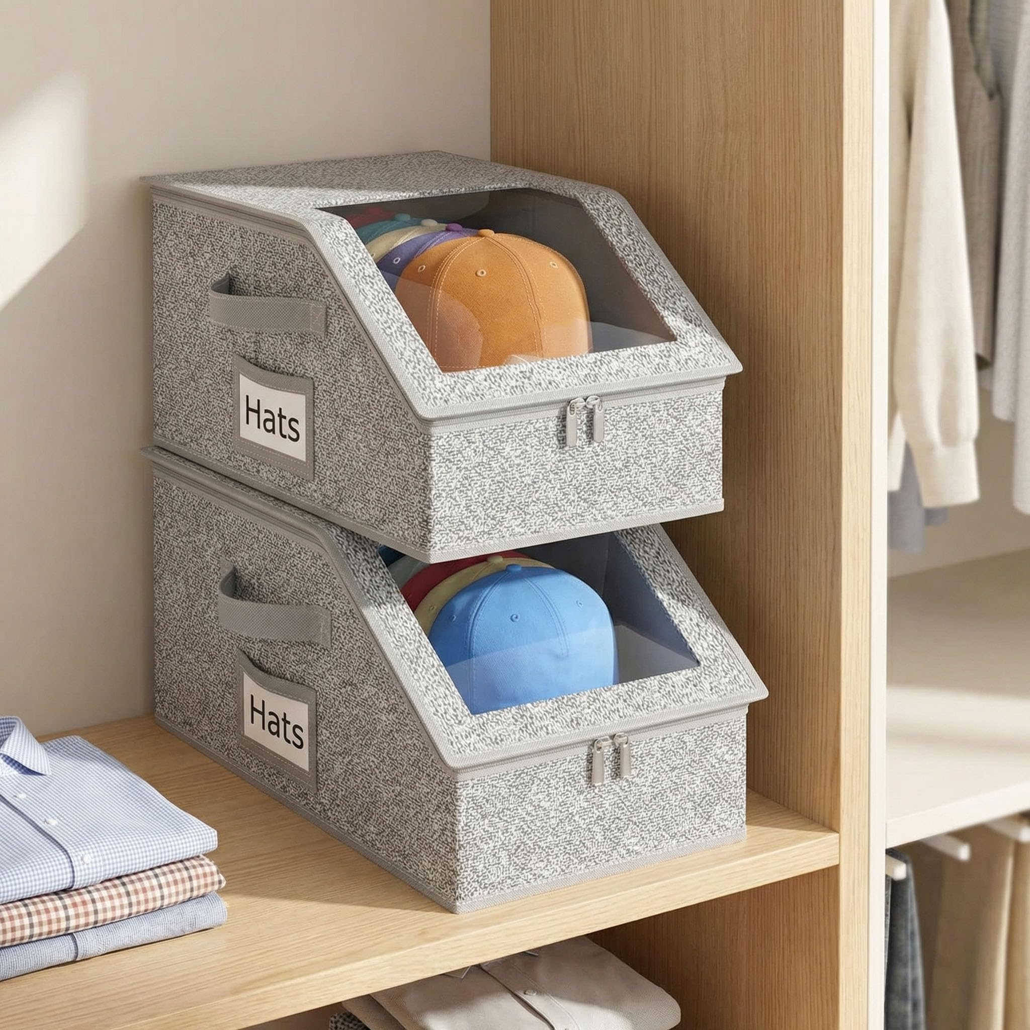 Generico 2 PCS Organizzatore di cappelli impilabile Contenitore per cappellini da baseball capiente fino a 24 armadio con cartone