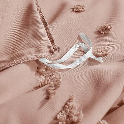 Miniatura 6 de Gemarwel Juego de funda de edredón rosa, tamaño Queen Boho, juego de ropa de cama jacquard copetudo, 3 piezas, estilo rural para todas las