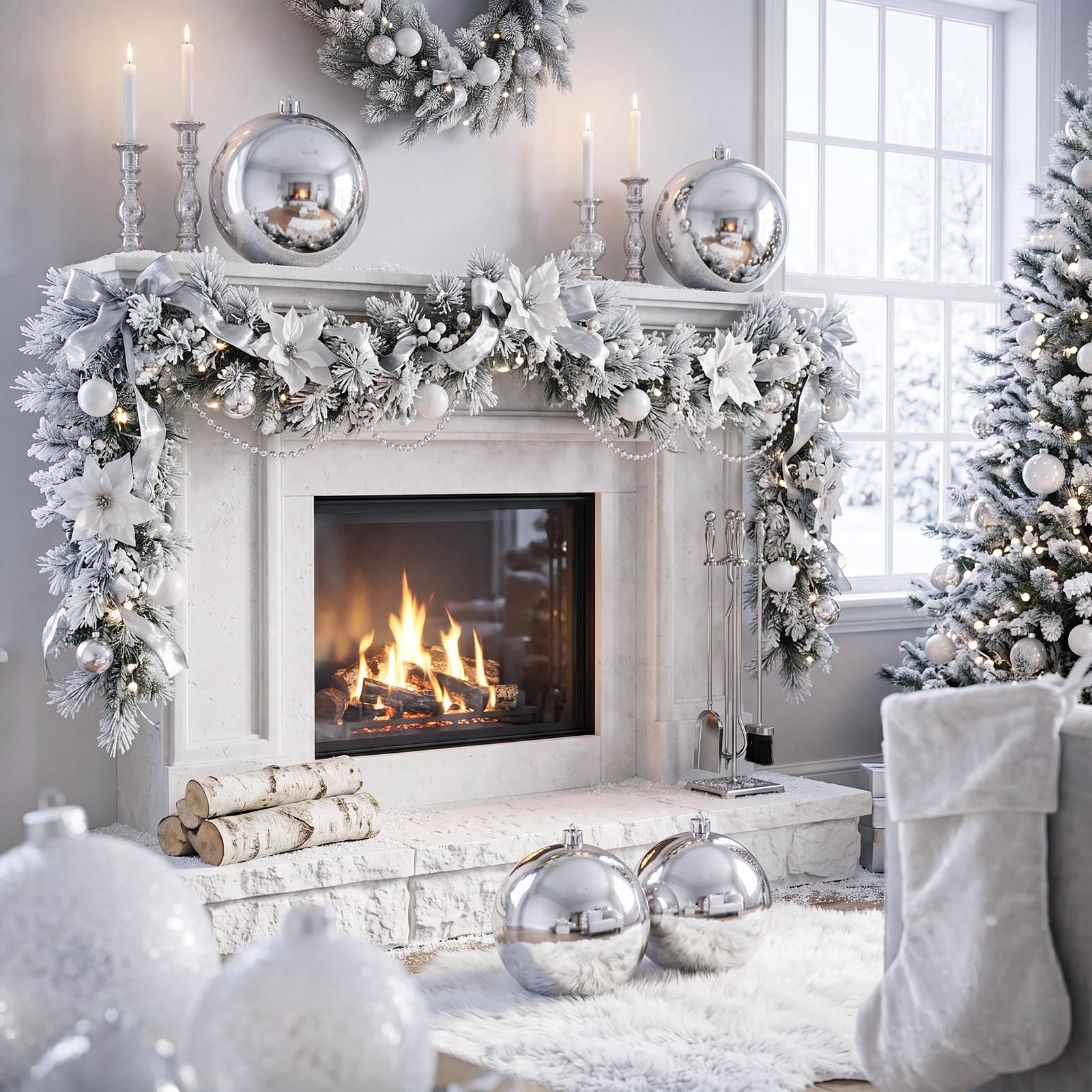 Threan Grande boule de Noël géante en plastique brillant incassable et anti-UV à suspendre pour sapin de Noël, extérieur et intérieur, 15,2 cm, argenté