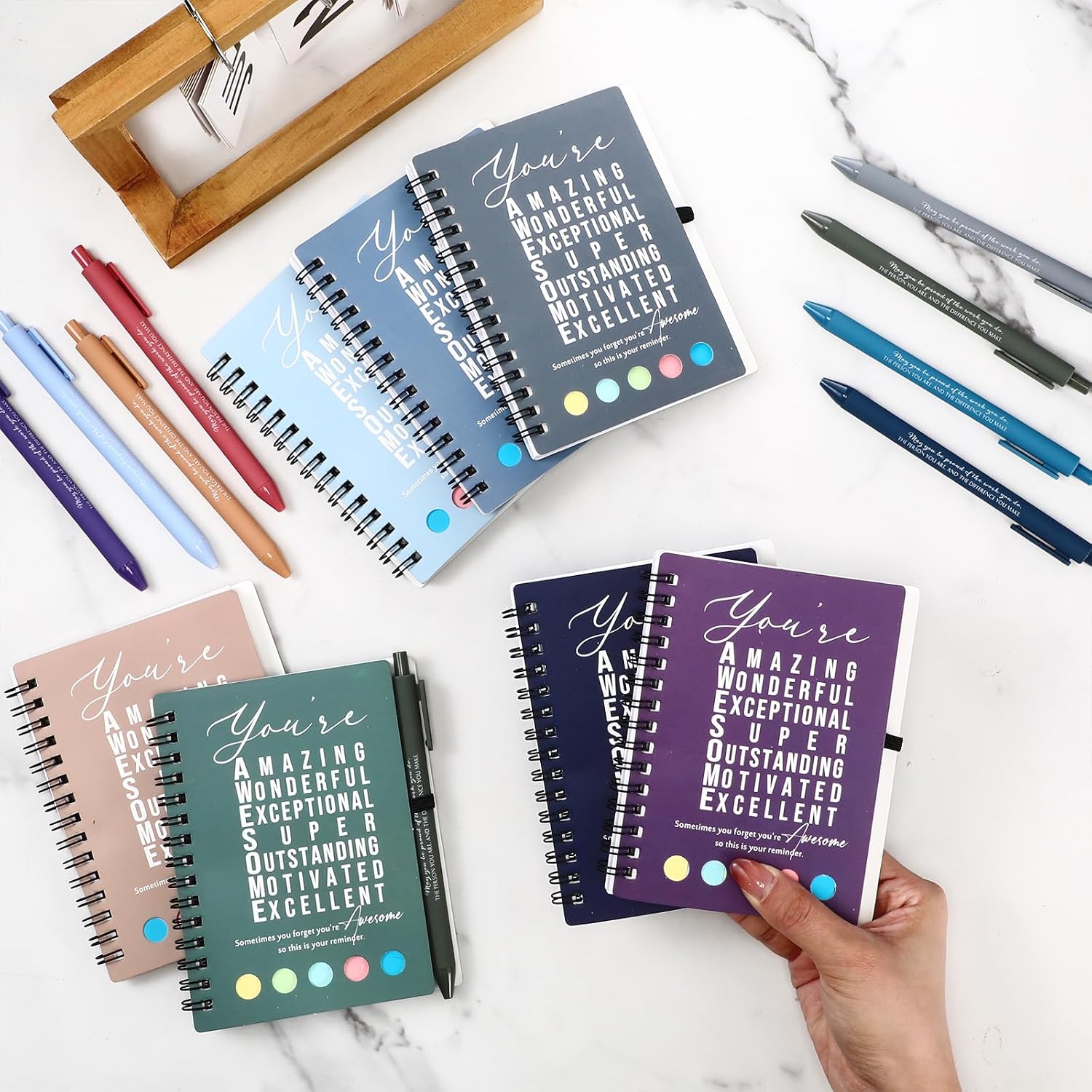 Jetec 25 Sets End of Year Teacher Appreciation Gift Employee Coworker Motivational Spiral Notebooks with Sticky Notes Pens Thank You Gifts for CNA Week Graduation(Soft Color,You are)