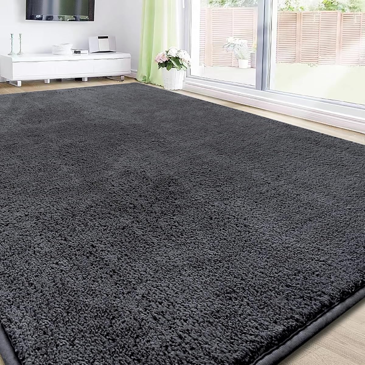 Teppich Wohnzimmer 200x300 cm Microfiber Weicher Flauschiger Kurzflor, Rugs for Living Room Moderner Waschbar Rutschfest, Hochflor Grau