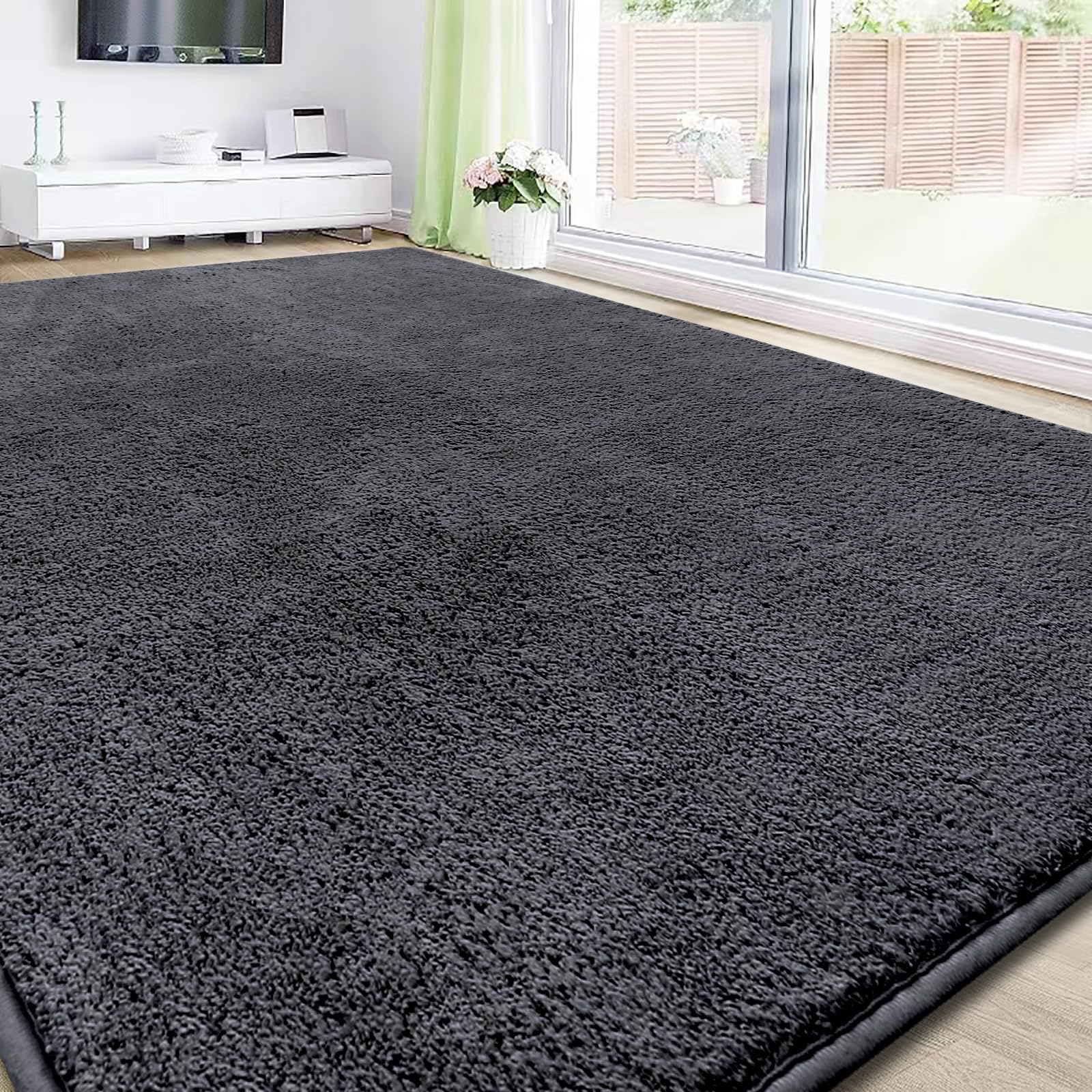 Rugs for Living Room - Alfombra de salón, 200 x 300 cm, microfibra, pelo corto, suave, lavable, antideslizante, pelo largo, color gris