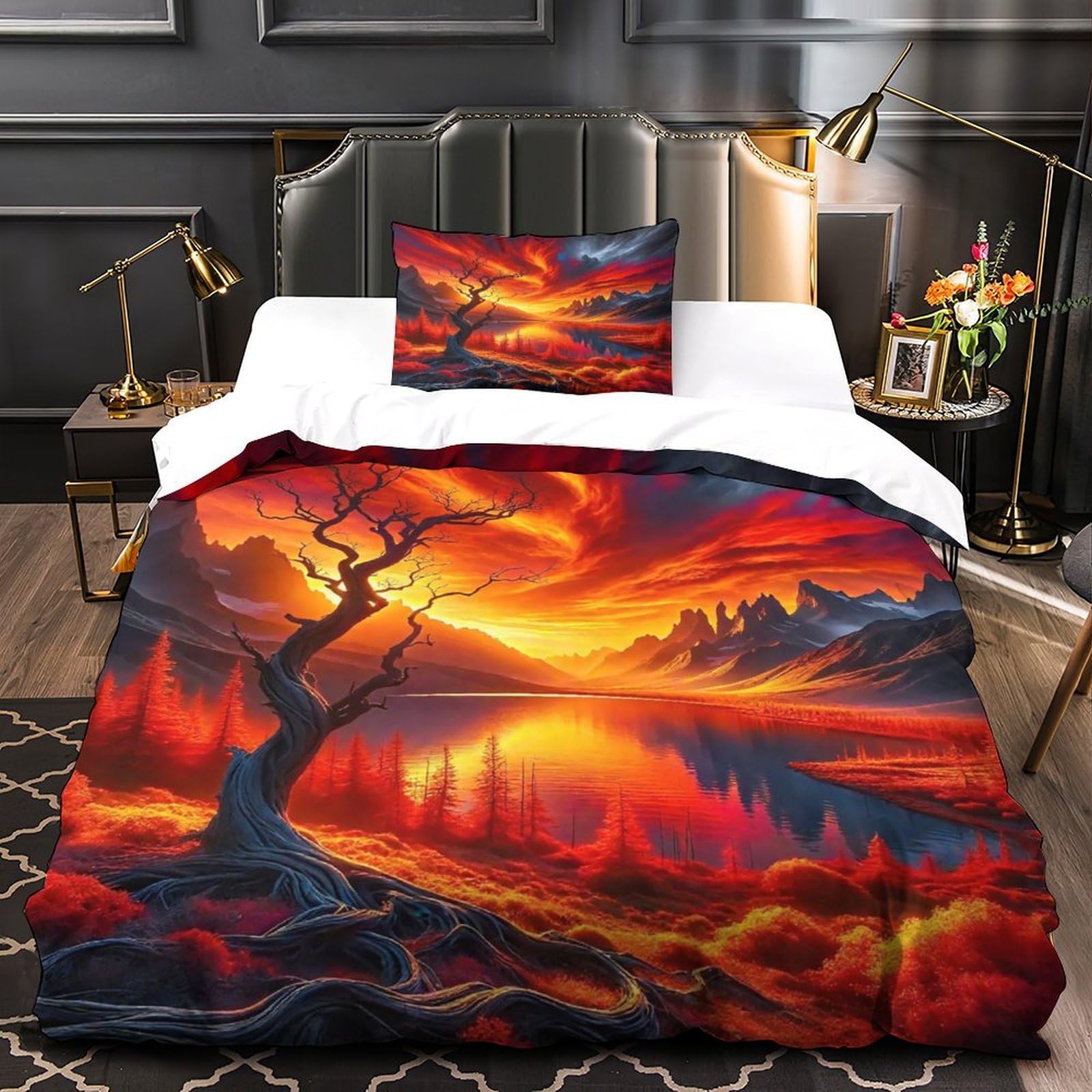 Housse de couette imprimée 3D paysage coucher de soleil 135x200