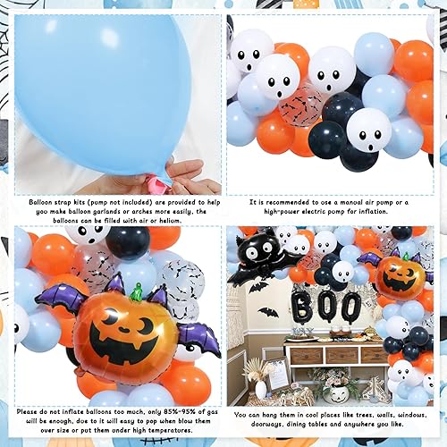 Miniatura 4 de Kit de guirnalda de arco de globos de baby shower de Halloween, decoración de globos azules de Halloween con bonitos globos de aluminio de calabaza