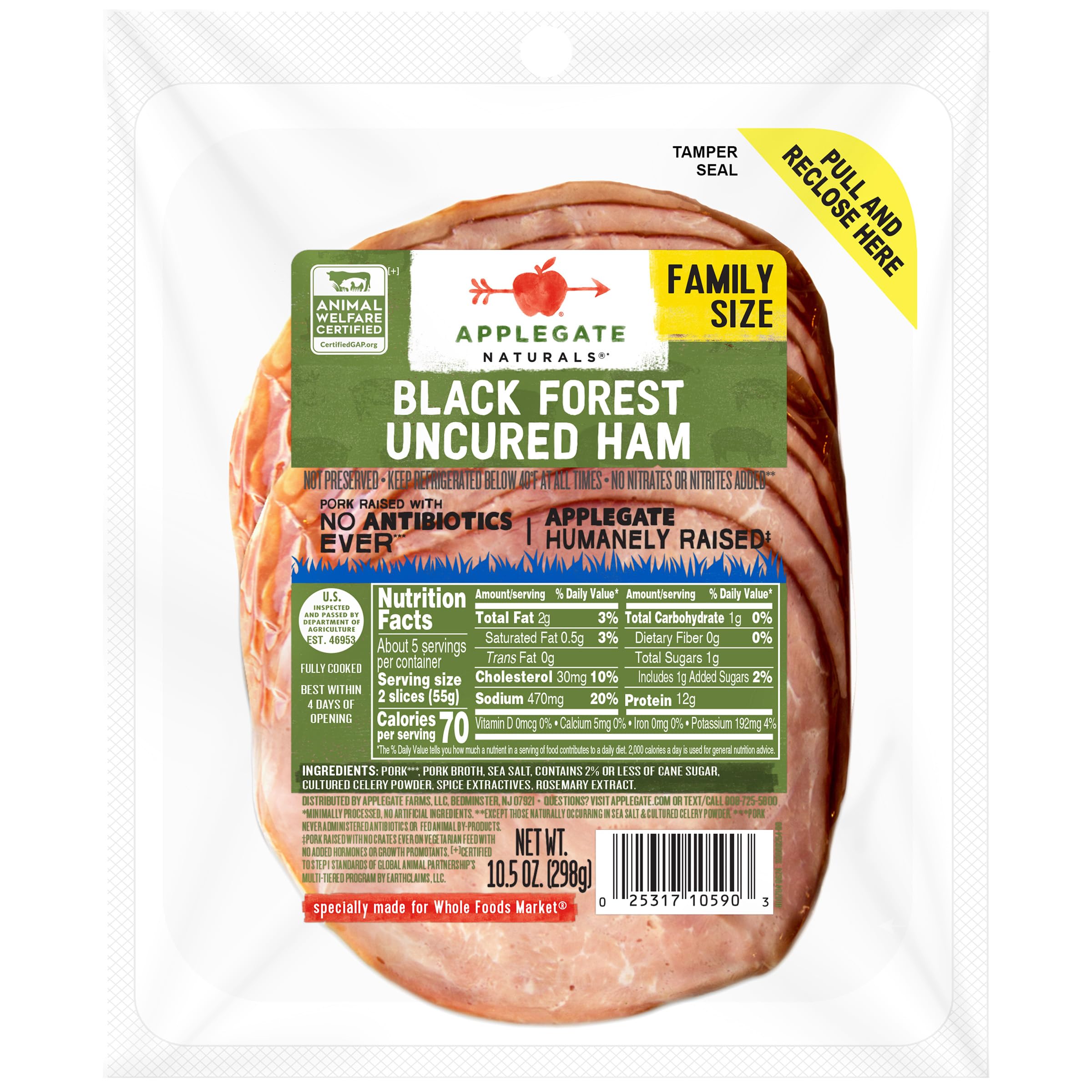 Applegate, Natural Uncured Black Forest Ham Family Size, 10.5ozUSDA Organic