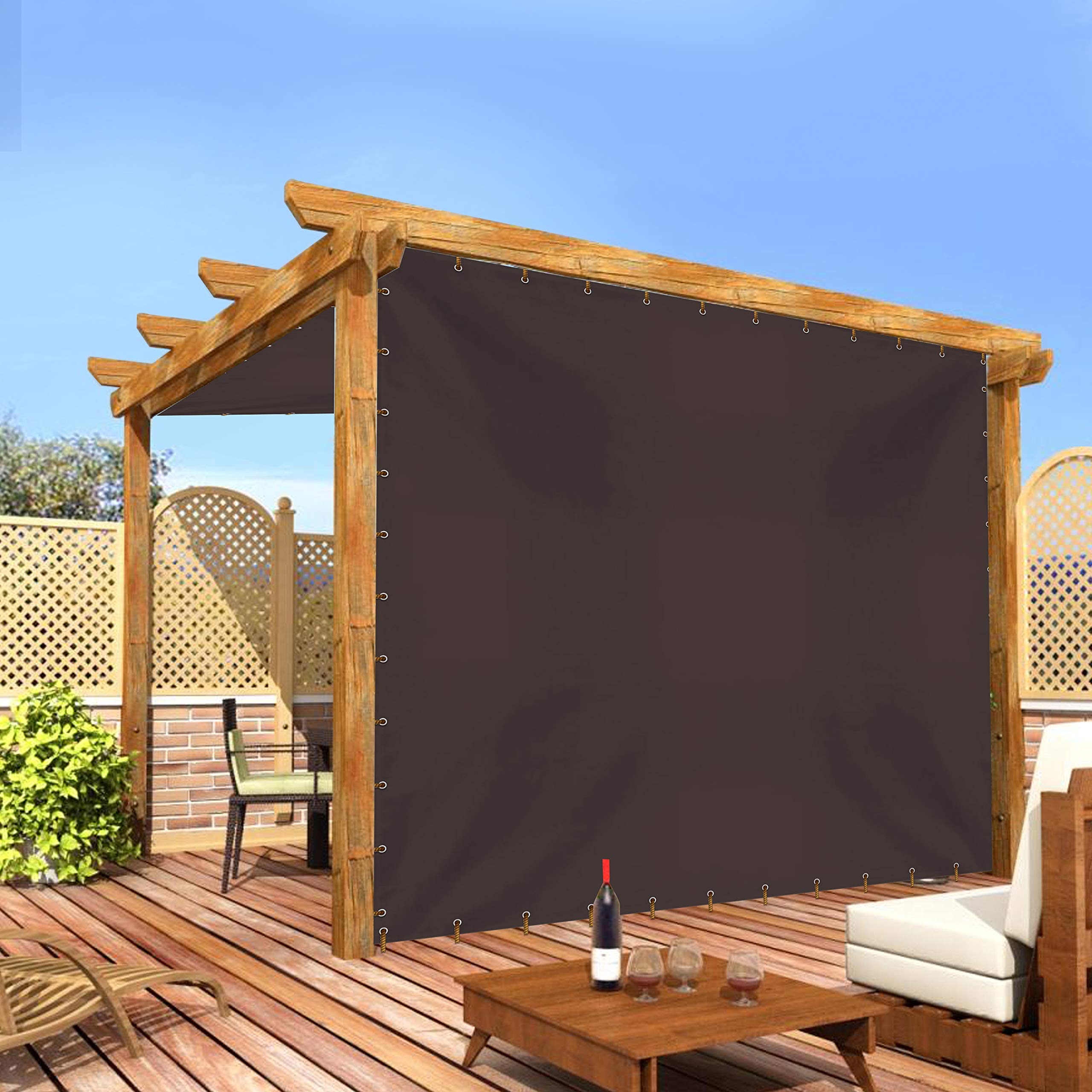 Cubierta universal de repuesto para toldo, pérgola de 18 onzas, 100% impermeable y resistente a la intemperie, para patio, porche, terraza, balcón, con ojales (10 pies de alto x 10 pies de ancho, café)