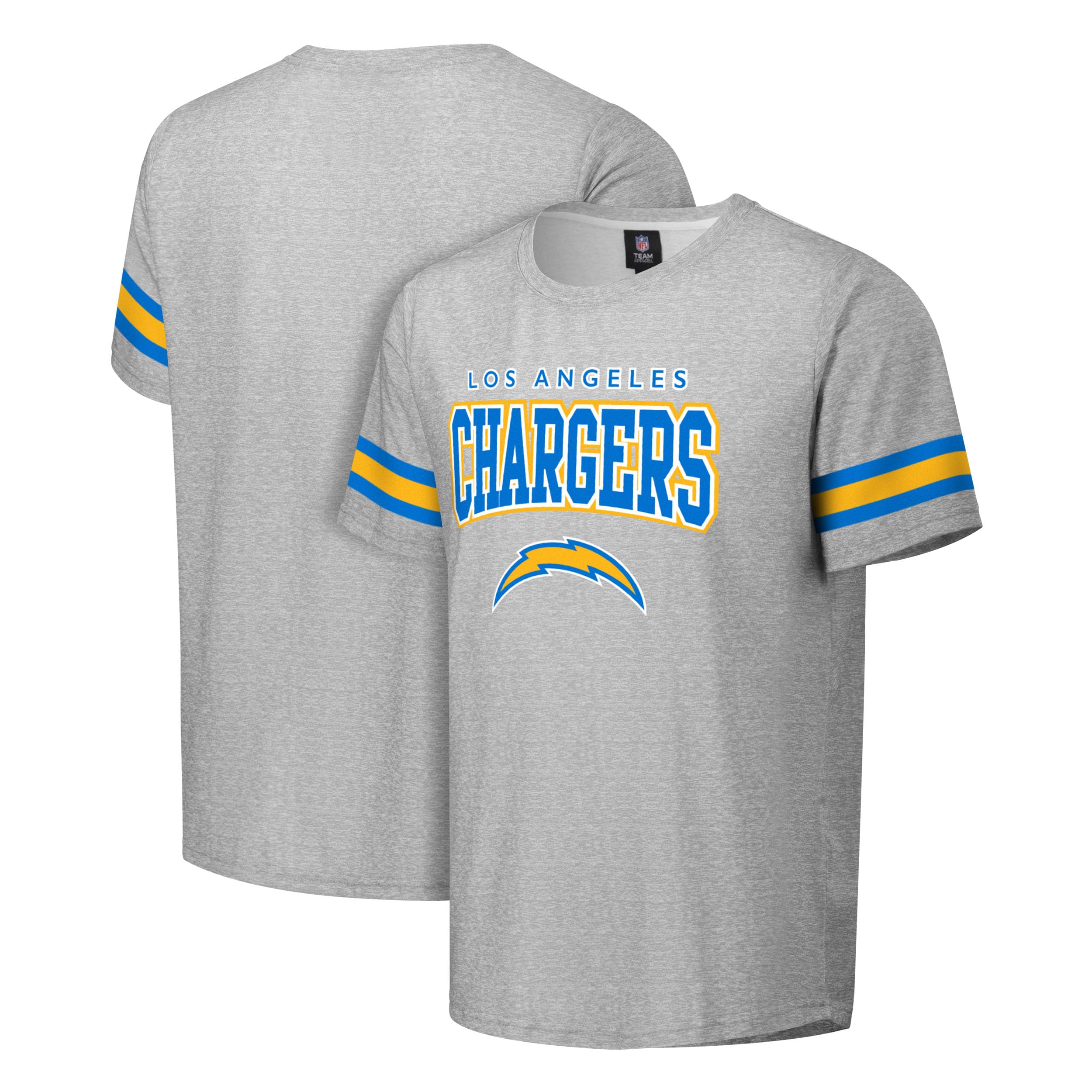FOCO NFL Men's Officially Licensed Gray Team Color Primary Logo Arched Wordmark Performance Crewneck Short Sleeve T-Shirt, Los Angeles Chargers, S