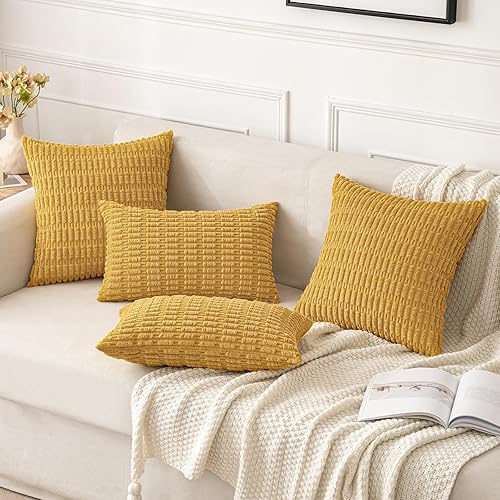 Vista 317 de MIULEE Pack of 2 Orange Corduroy Decorative Pillow Covers 20x20 Inch Soft Boho Striped Throw Pillow Covers Modern Farmhouse Home Decor for Halloween