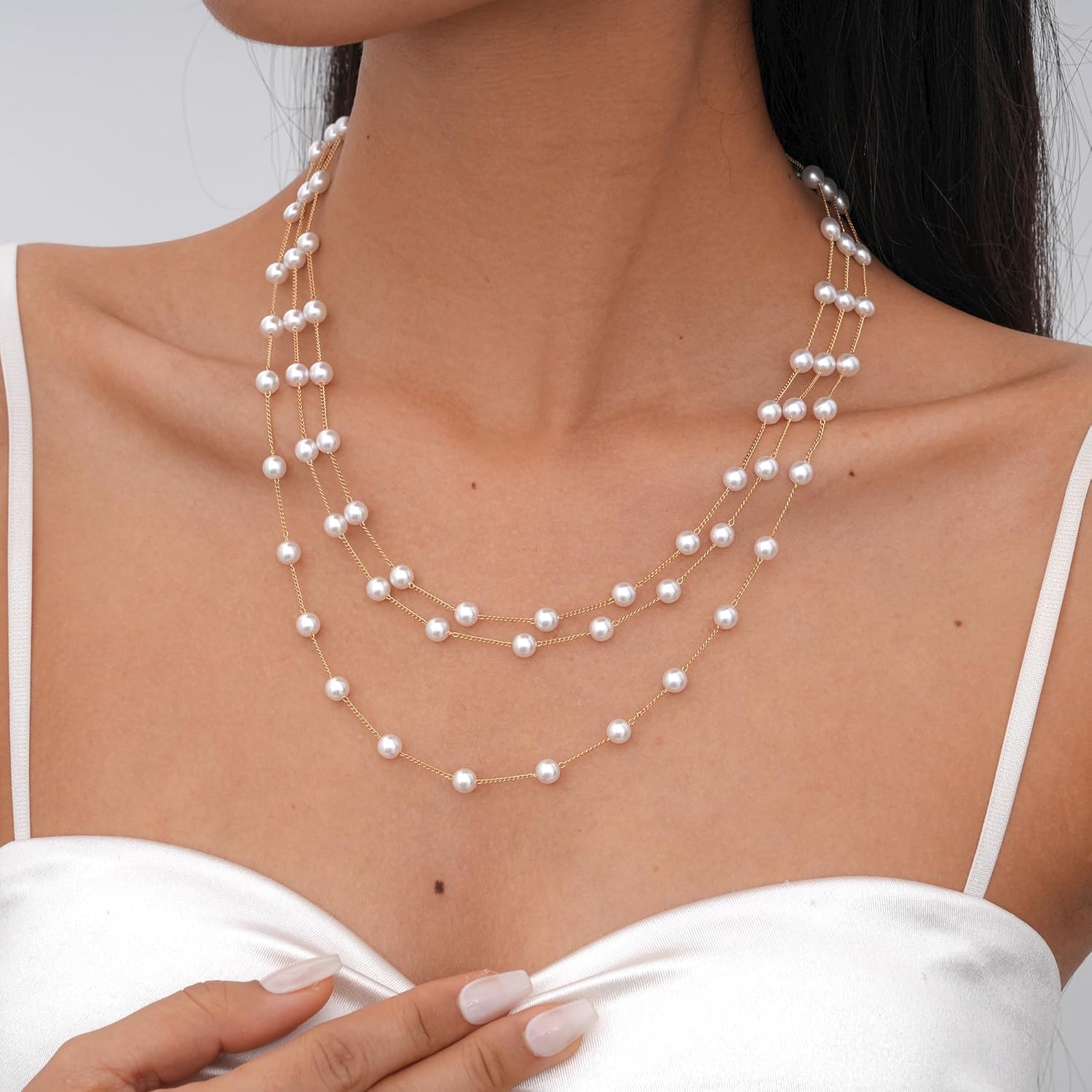 Pearls Necklaces for Women-18K Gold Plated Layered Gold Pearl Necklaces Dainty White Pearls Choker Necklace Chain Pearl Necklace for Women Elegant Valentines Gifts - Image 3