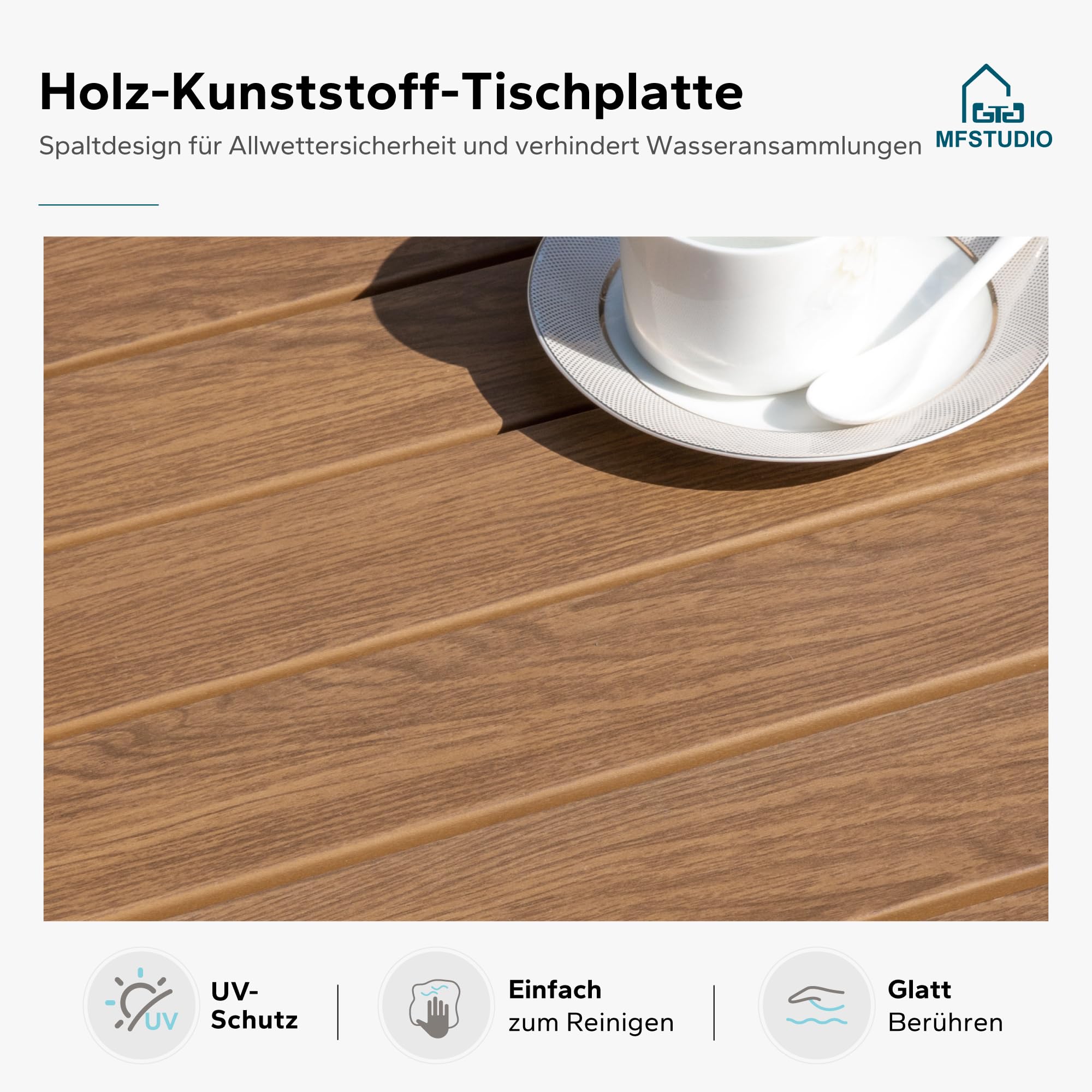 MFSTUDIO 5-teiliges Rattan Gartenmöbel Set mit Outdoor-Couchtisch, Wicker Lounge Corner Sofa Set, Doppel-Couchtisch für zusätzlichen Stauraum, mehrere Querbalken
