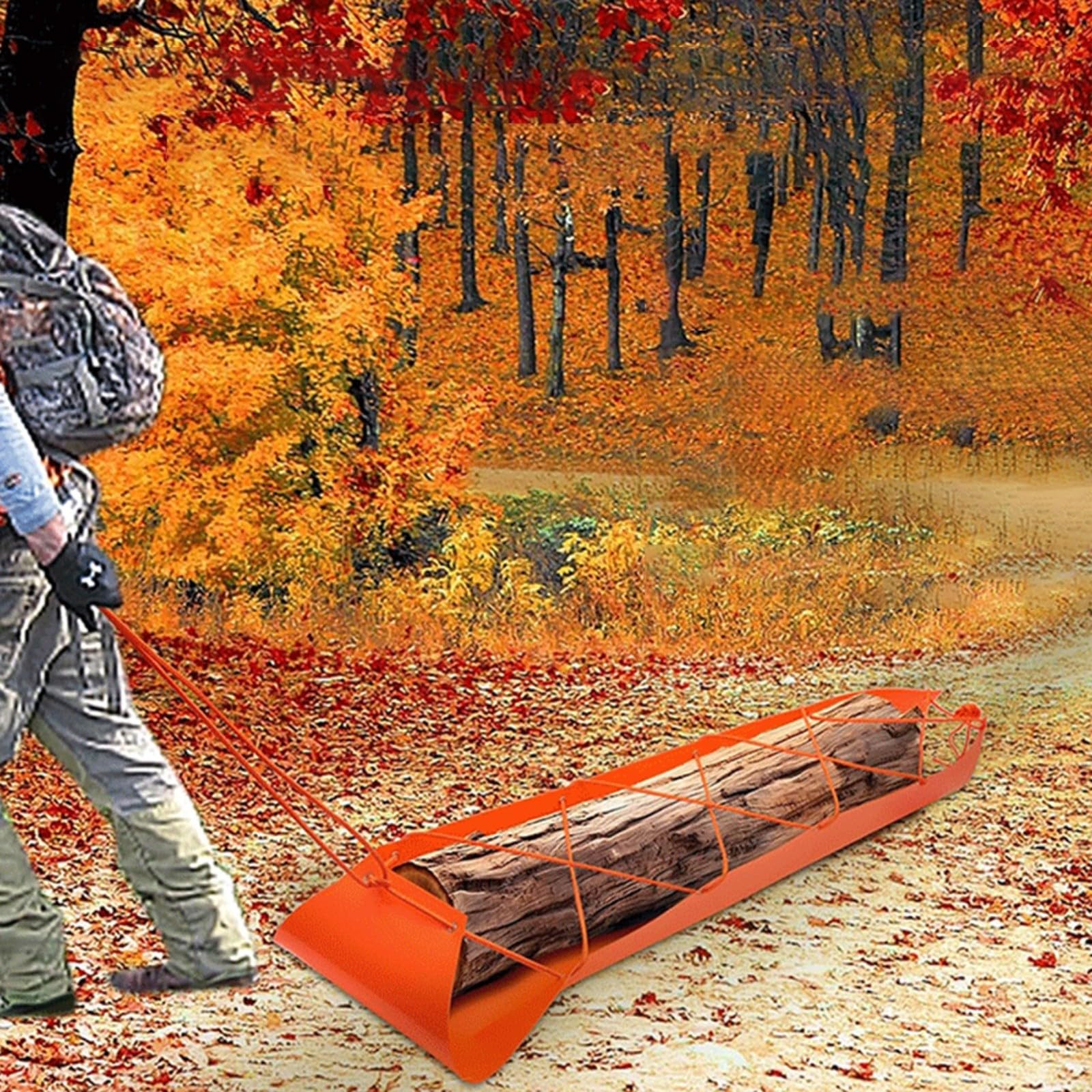 HpLive Kit de luge de chasse en polyéthylène résistant avec corde de traction de 140 cm et cordes en nylon, charge maximale : 226 kg, 185 × 58 cm (noir)