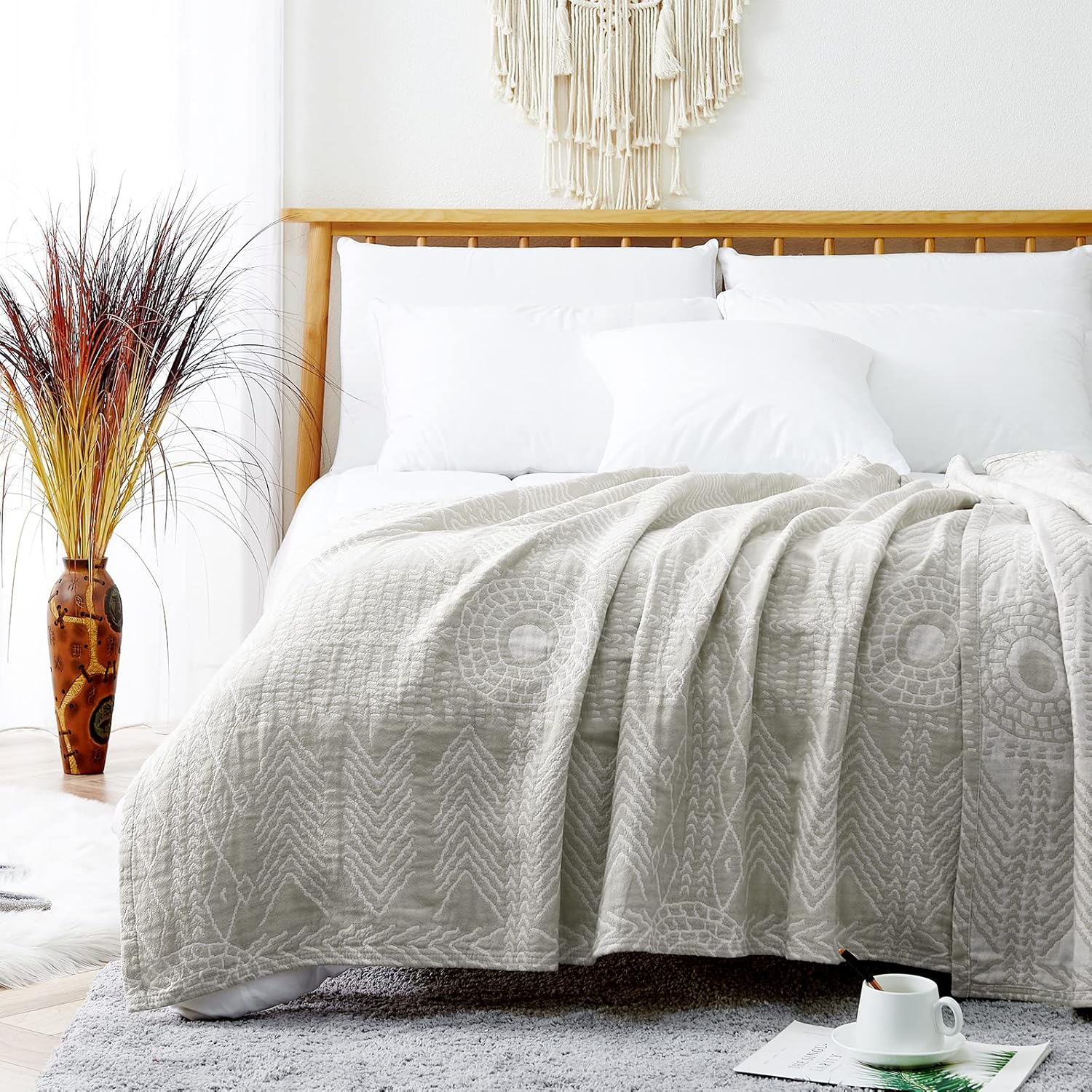 jinchan Light Grey Throw Blanket 100 Cotton Blanket for