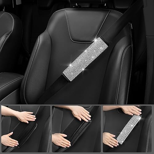 Miniatura 5 de CAR PASS Juego de 11 fundas de asiento de automóvil de cuero con diamantes brillantes para mujer, accesorios de automóvil con diamantes brillantes