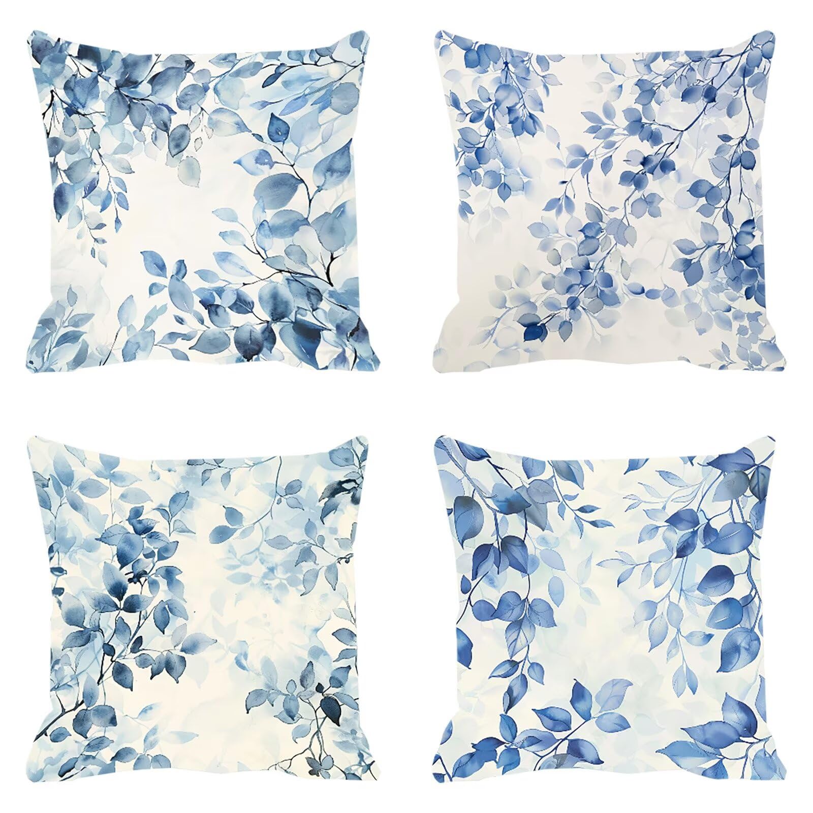 Housse de coussin 50x50 cm bleu à motif fleur en velours pour canapé