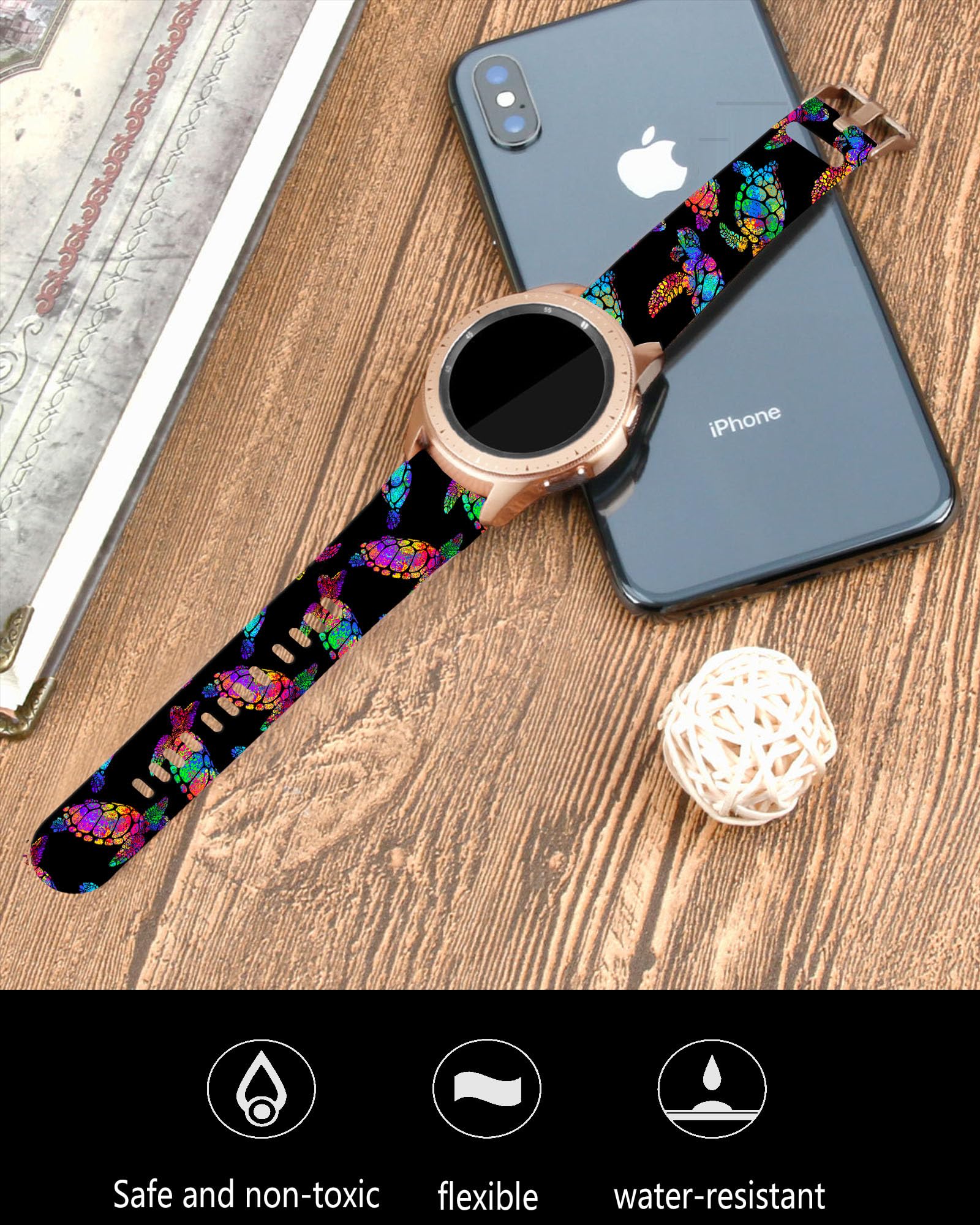 20mm Silicone Sport Bands Compatible with Galaxy Watch 6/Watch 5/Galaxy Watch 4 40mm 44mm/Classic 42mm 46mm/Watch 3 41mm, Active 2 Watch Bands,Cute Replacement Strap for Girl(Watercolor Sea turtle)