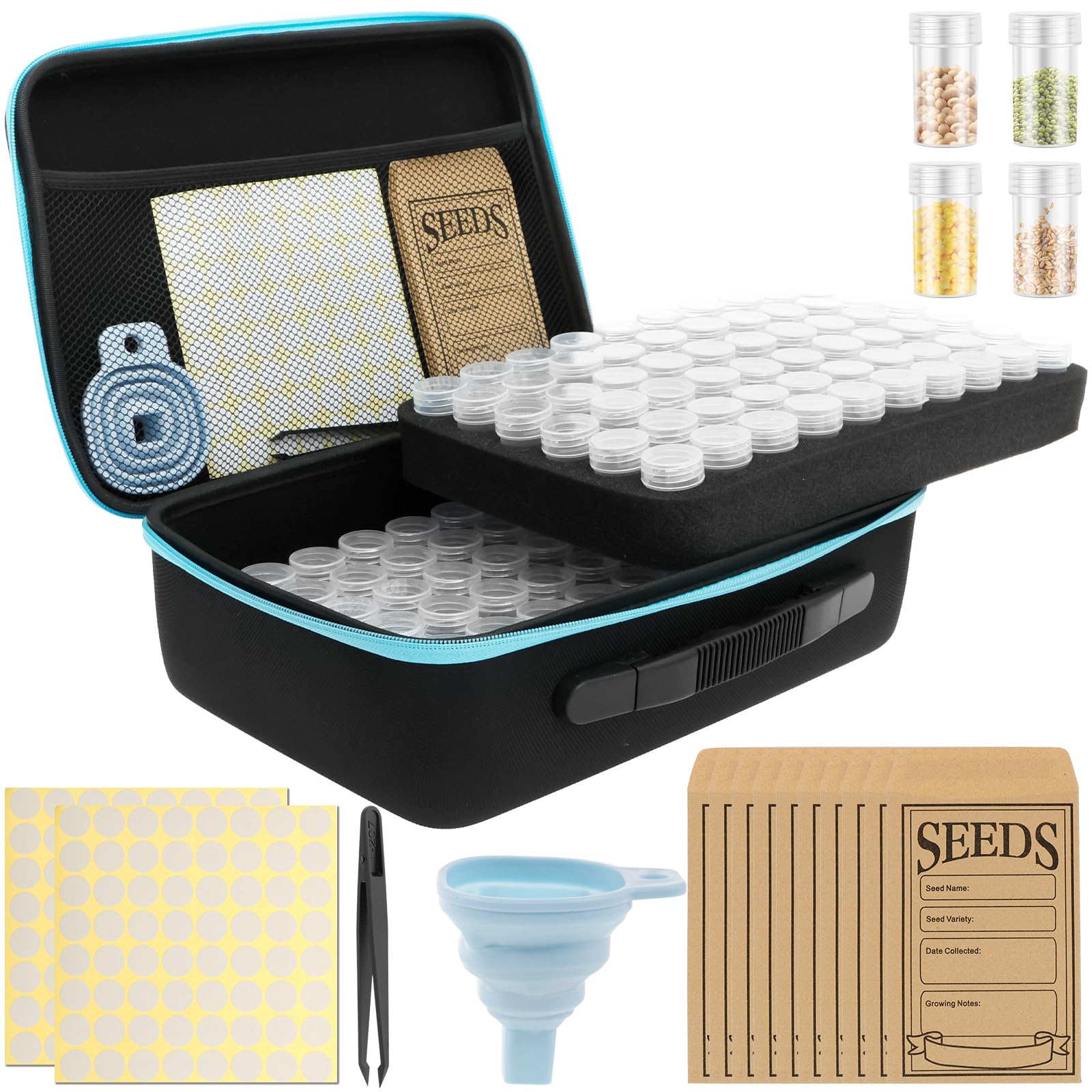 Lot de 60 boîtes de rangement pour semences, avec étiquettes autocollantes, pincettes, en plastique, boîte de rangement transparente, pour le stockage des semences de légumes, de fruits et de fleurs