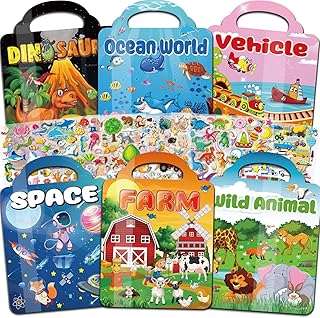 Kalysky Paquete de 6 libros de calcomanías para niños de 2 a 4, 300+ pegatinas reutilizables 3D, libro de actividad para n...