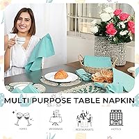 Vista 5 de Servilletas de tela para uso diario, 100% algodón, 18 x 18 pulgadas, color aguamarina, servilletas de boda, servilletas de cóctel, servilletas