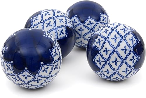 Oriental Furniture - Juego de bolas de porcelana con medallones azules y blancos de 4 pulgadas