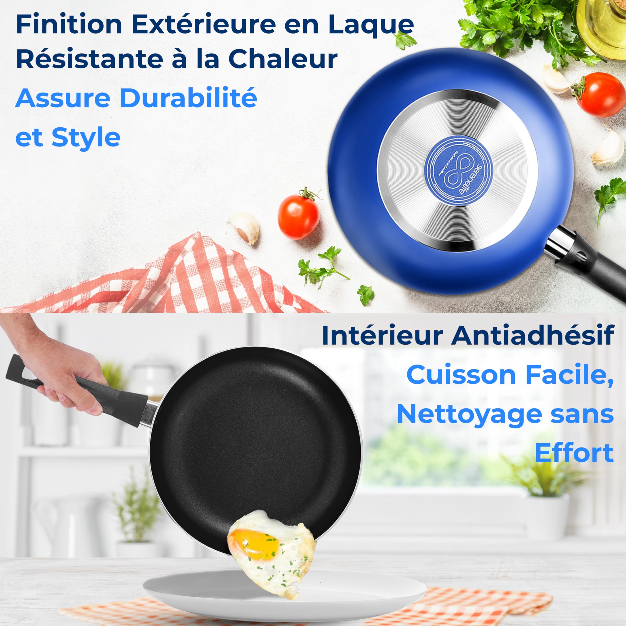 SereneLife Batterie de Cuisine 20 Pcs – Set de Casseroles, Poêles et Faitout Antiadhésif, Inclut Couvercles, Ustensiles et Couteaux, Compatible Gaz, Électrique et Lave-Vaisselle, Résistante Chaleur