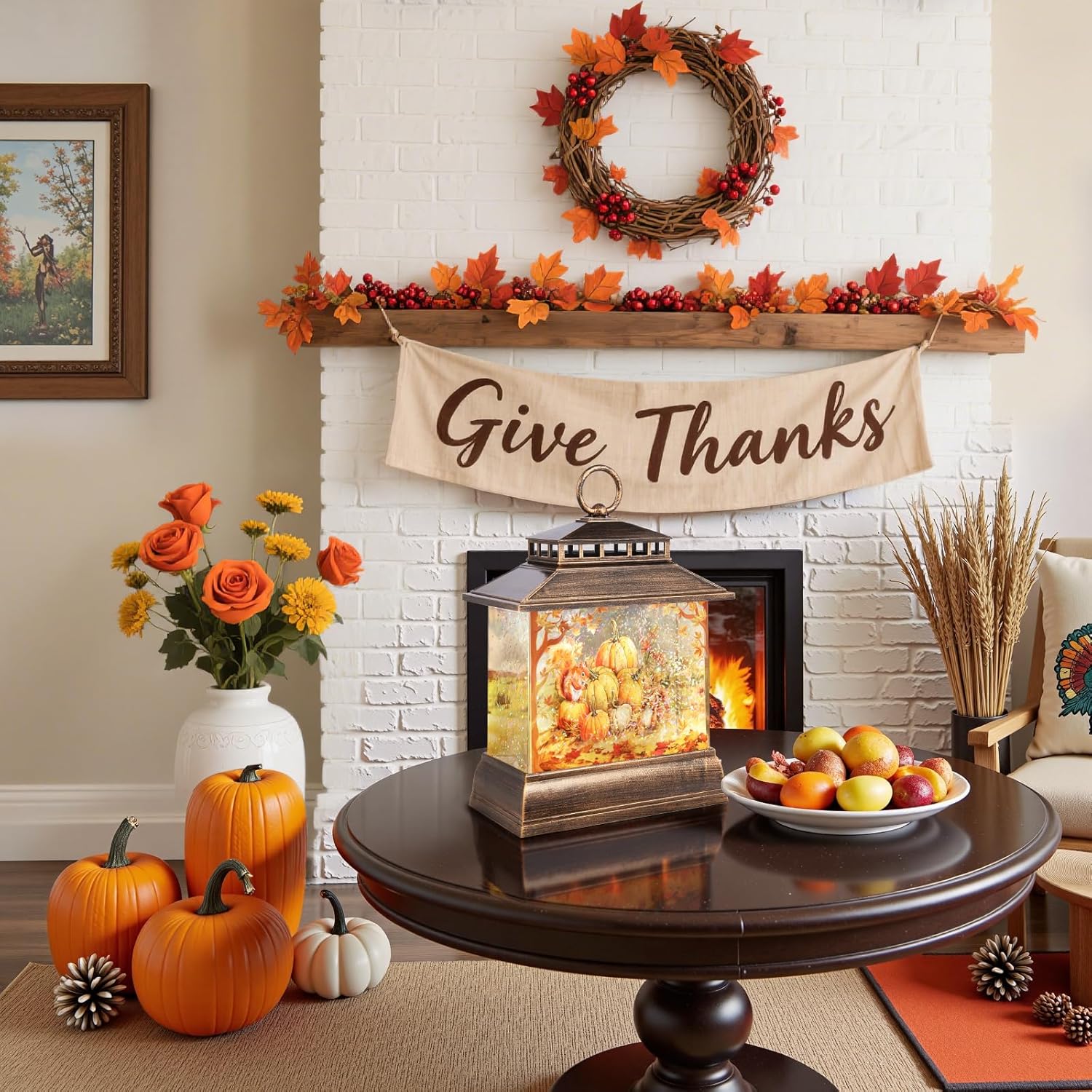 Fall Snow Globe Lantern Thanksgiving Pumpkins and Squirrels Water Lantern with Swirling Glitter 6H Timer Remote Control Fall Decorations for Home Thanksgiving Autumn Harvest (Pumpkin and Squirrel) - Image 6