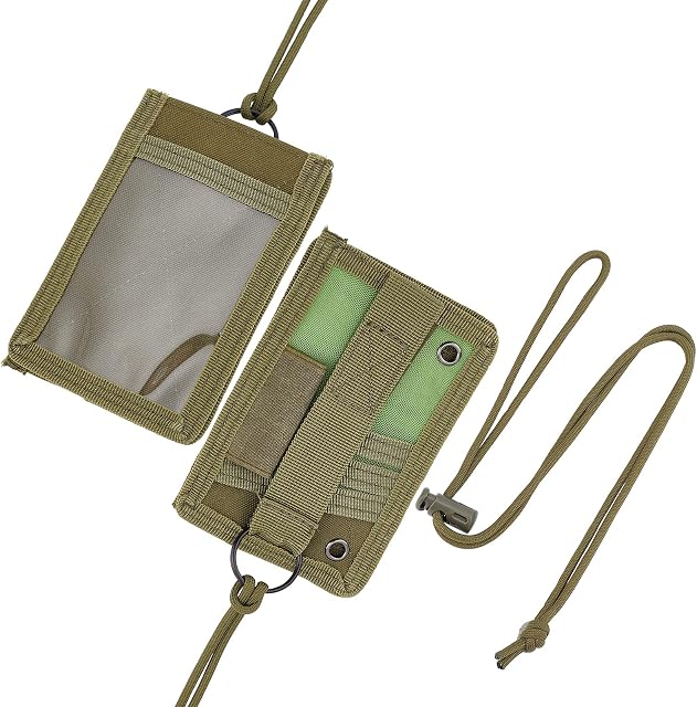 OLYCRAFT Tactical ID Card Holder Oxford Cloth Durable Badge Holder with Adjustable Neck Lanyard Olive Drab Badges Holder Wallet Oxford Cloth Credit Card Organizer Portable ID Case